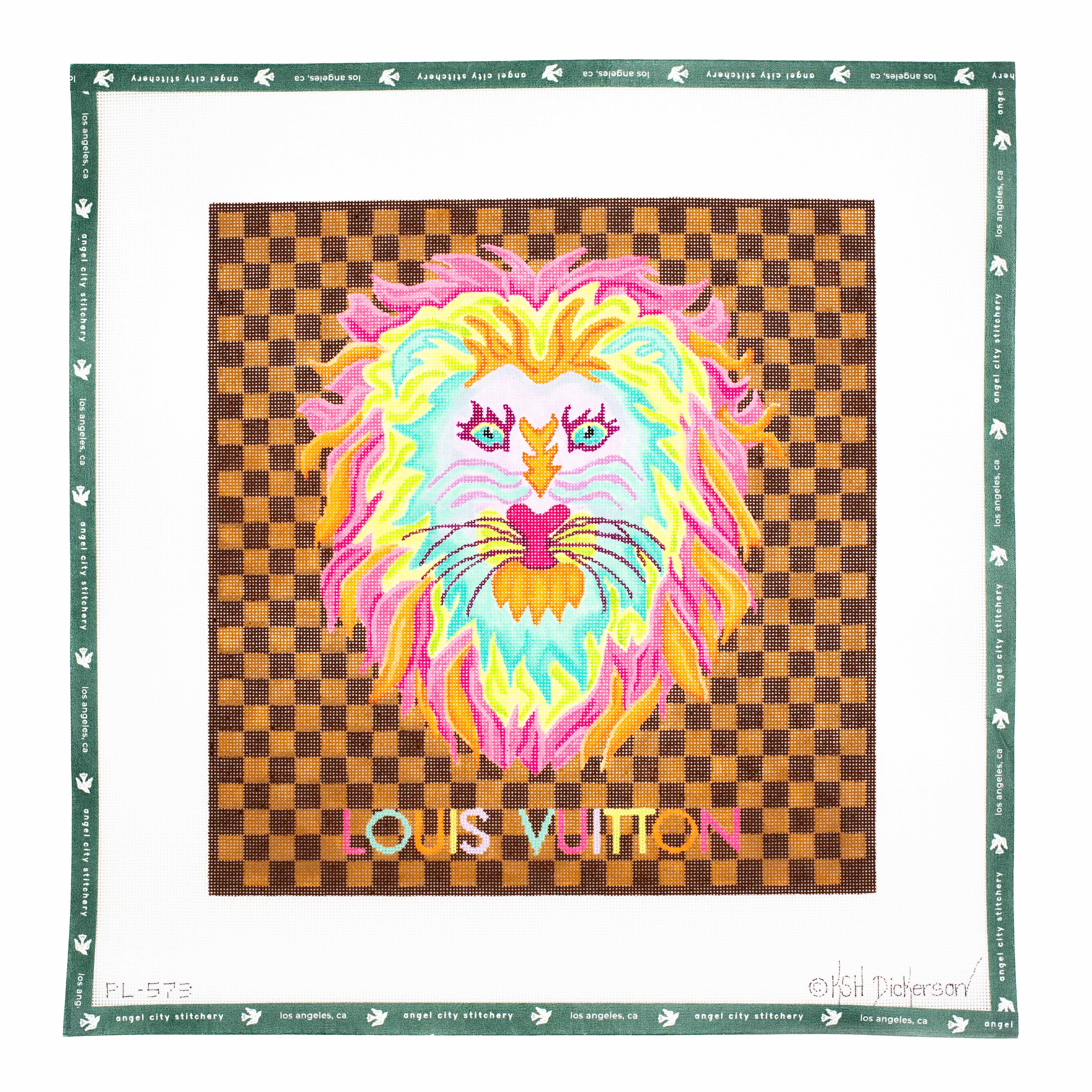 Designer Scarf Series: Colorful Lion on Brown Checkerboard