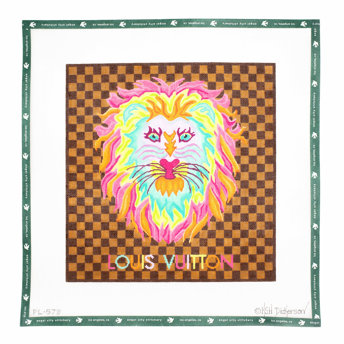 Designer Scarf Series: Colorful Lion on Brown Checkerboard