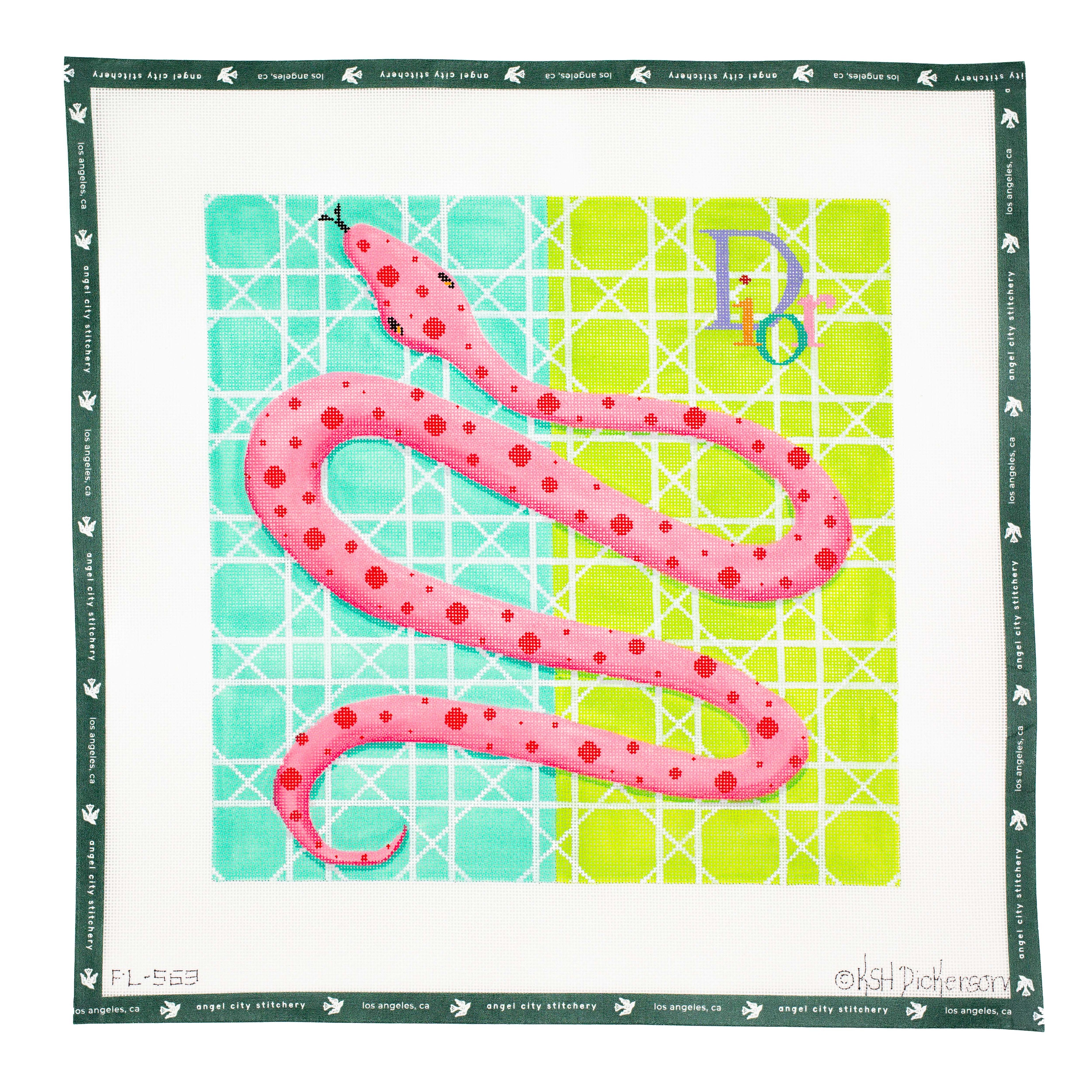 Designer Scarf Series: Pink Snake on Turquoise & Lime w/ Caning