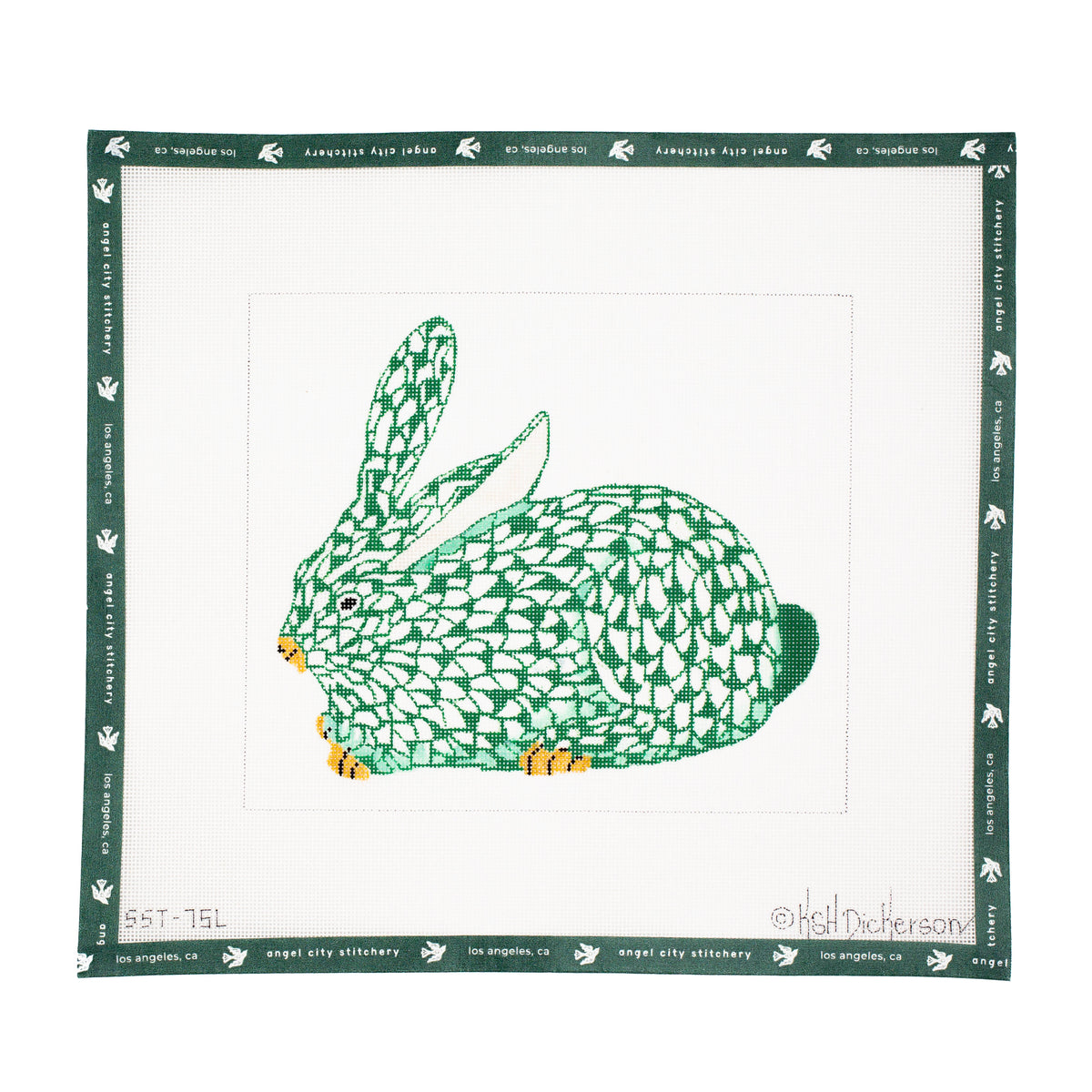 Herend-Inspired Fishnet Bunny (Emerald Green, Facing Left)