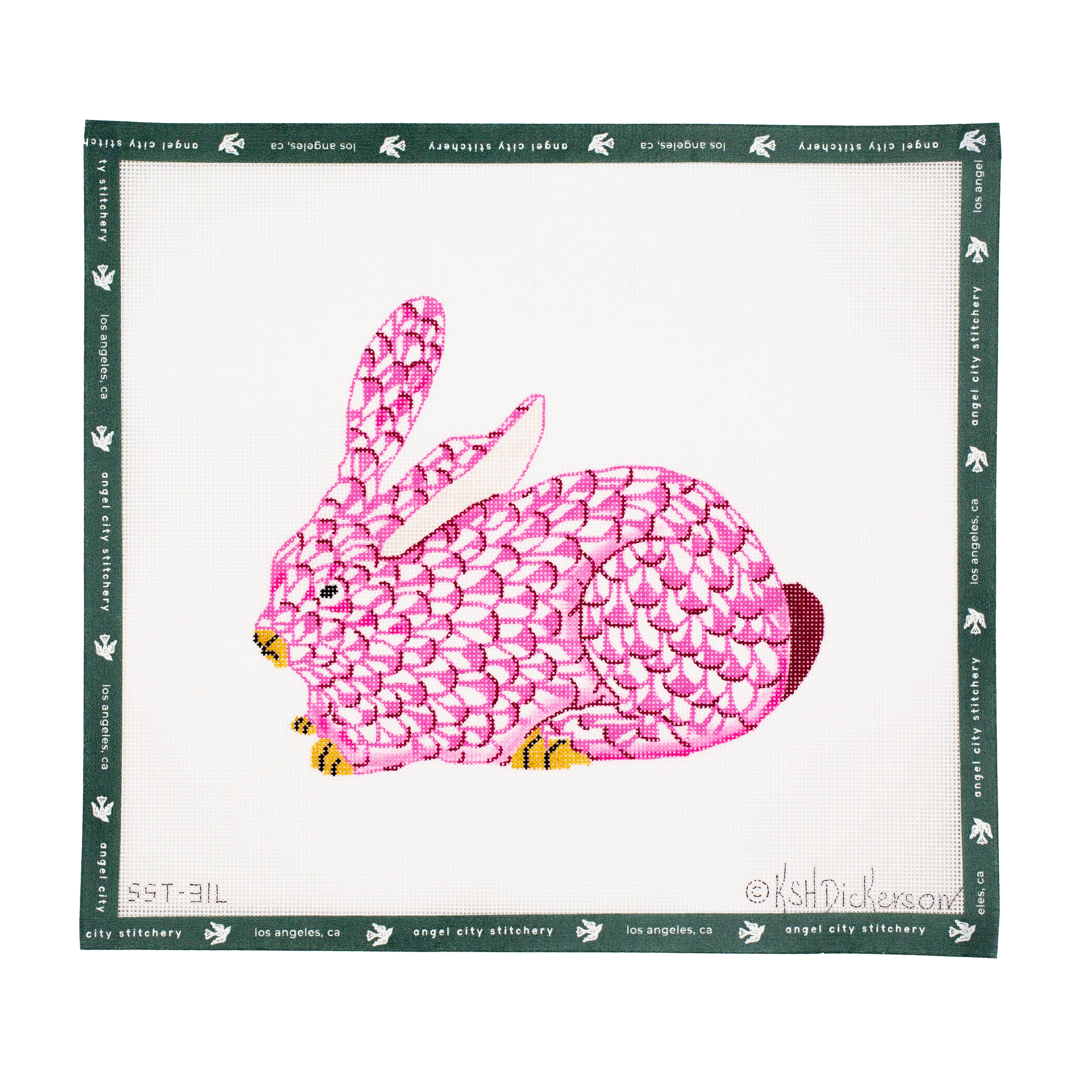 Herend-Inspired Fishnet Bunny (Pink & Gold, Facing Left)