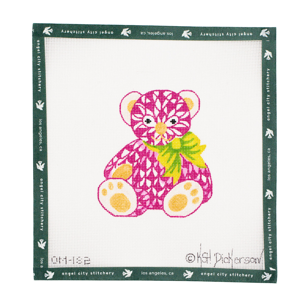 Mini Herend-Inspired Teddy Bear (Pinks w/ Lime Bow)