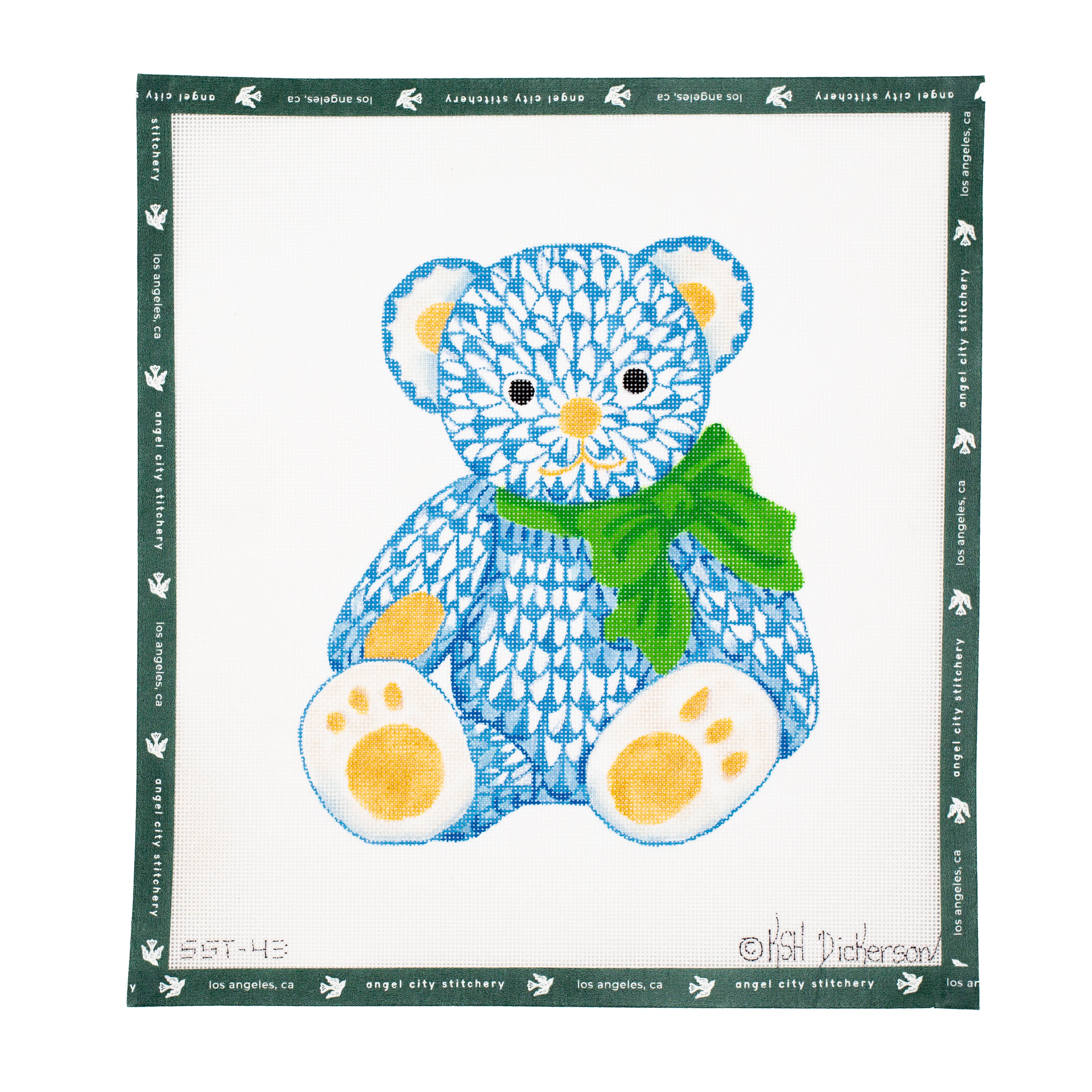 Herend-Inspired Fishnet Teddy Bear (Blues & Gold)