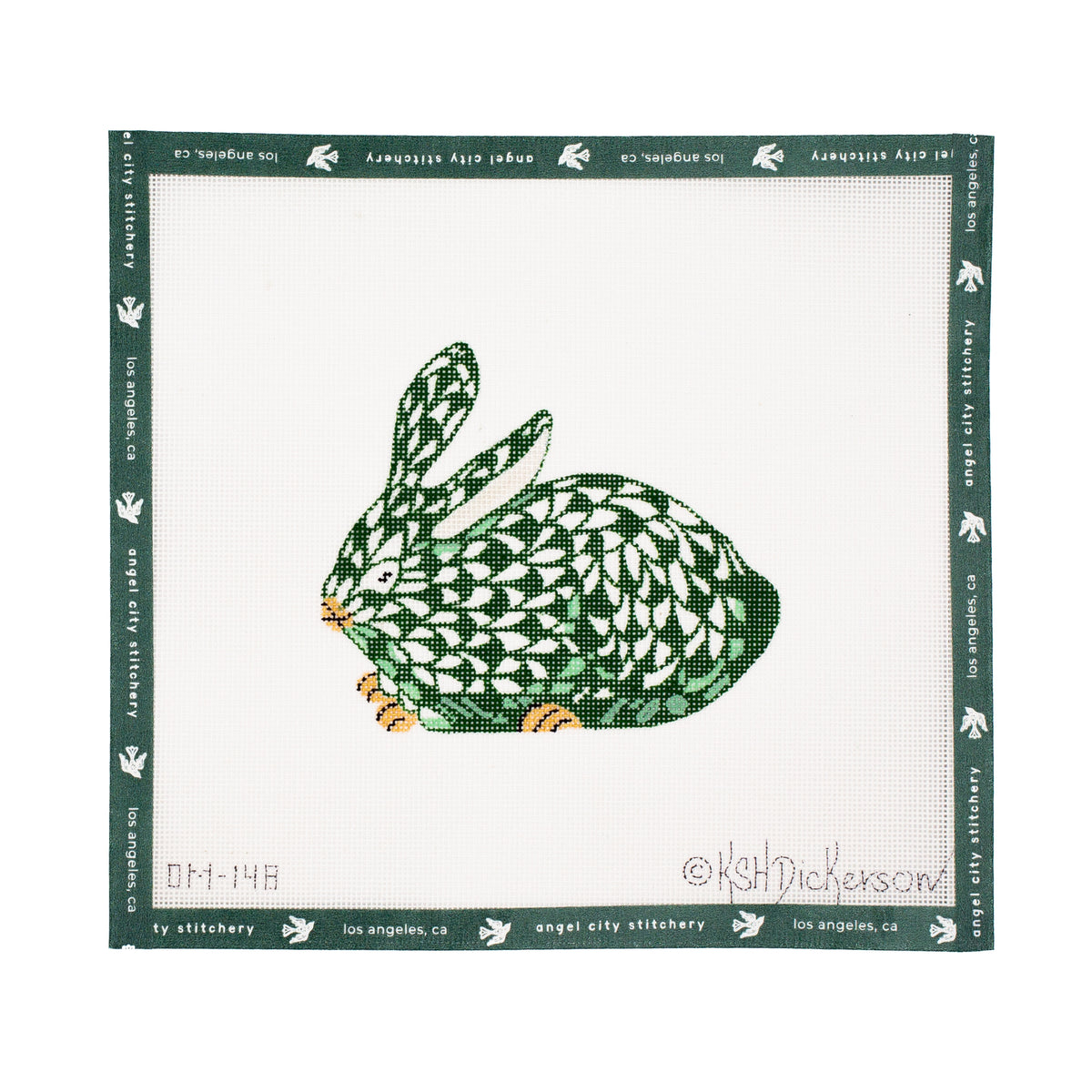 Mini Herend-Inspired Crouching Bunny (Emerald & Gold)