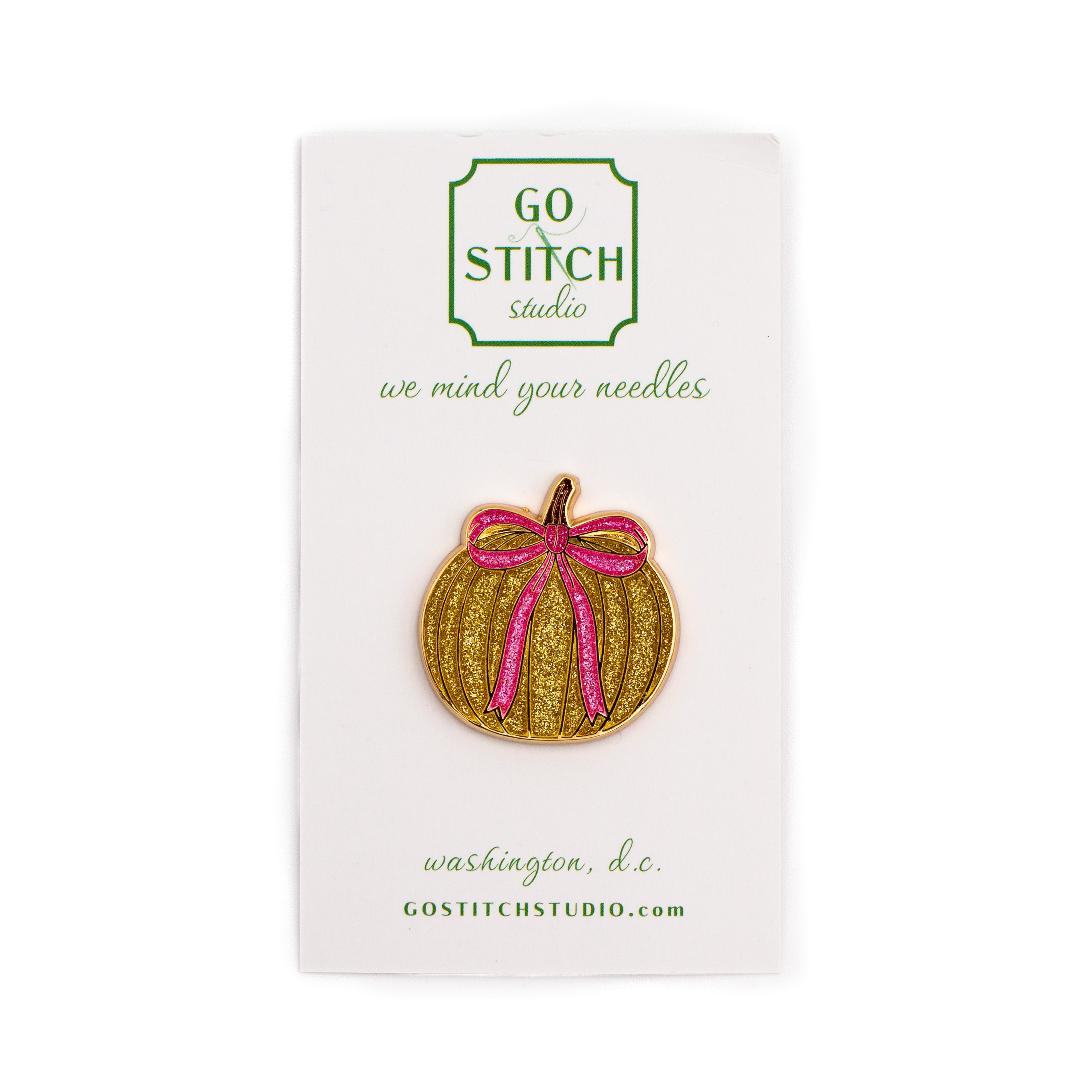 Gold Glitter Pumpkin Bow Needle Minder