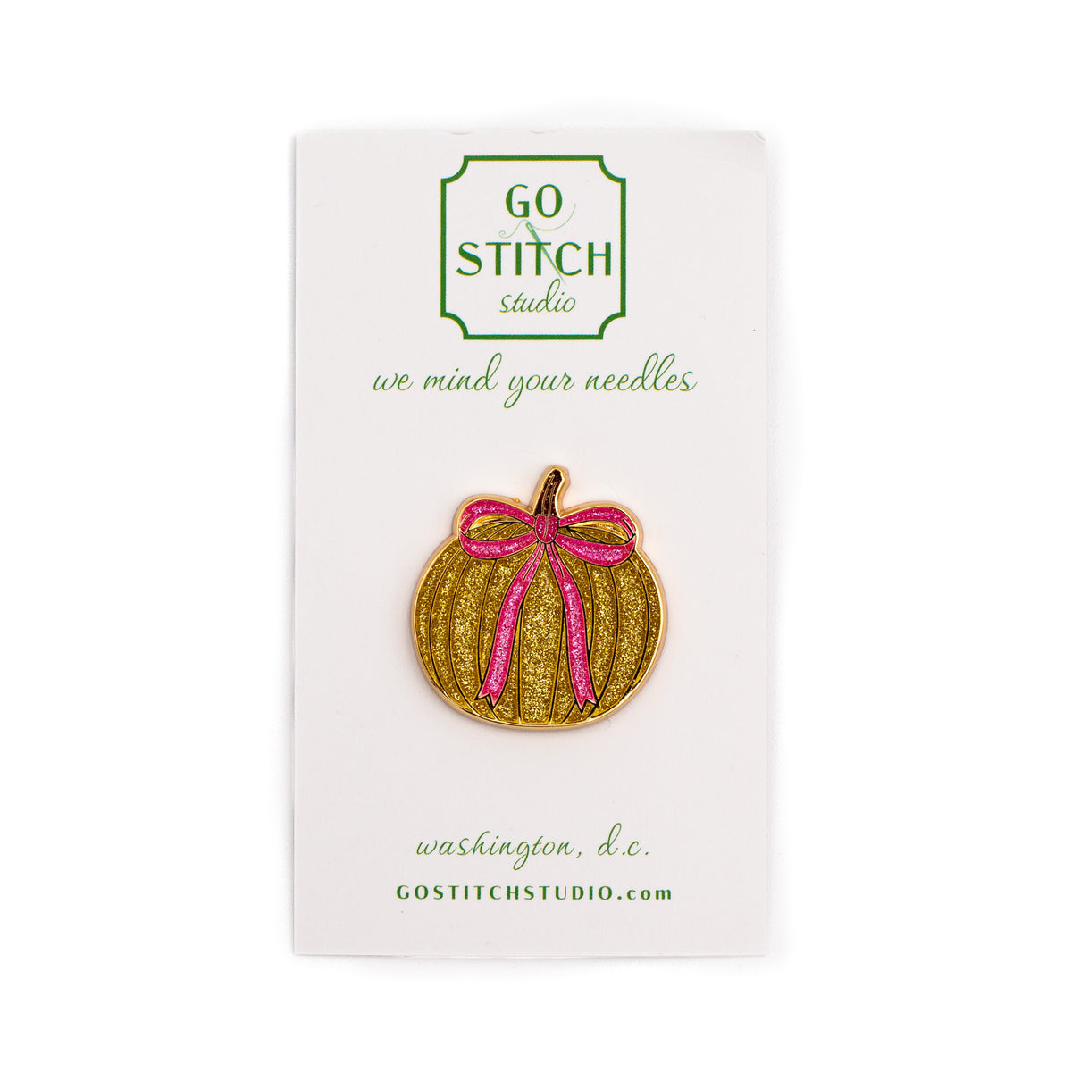Gold Glitter Pumpkin Bow Needle Minder