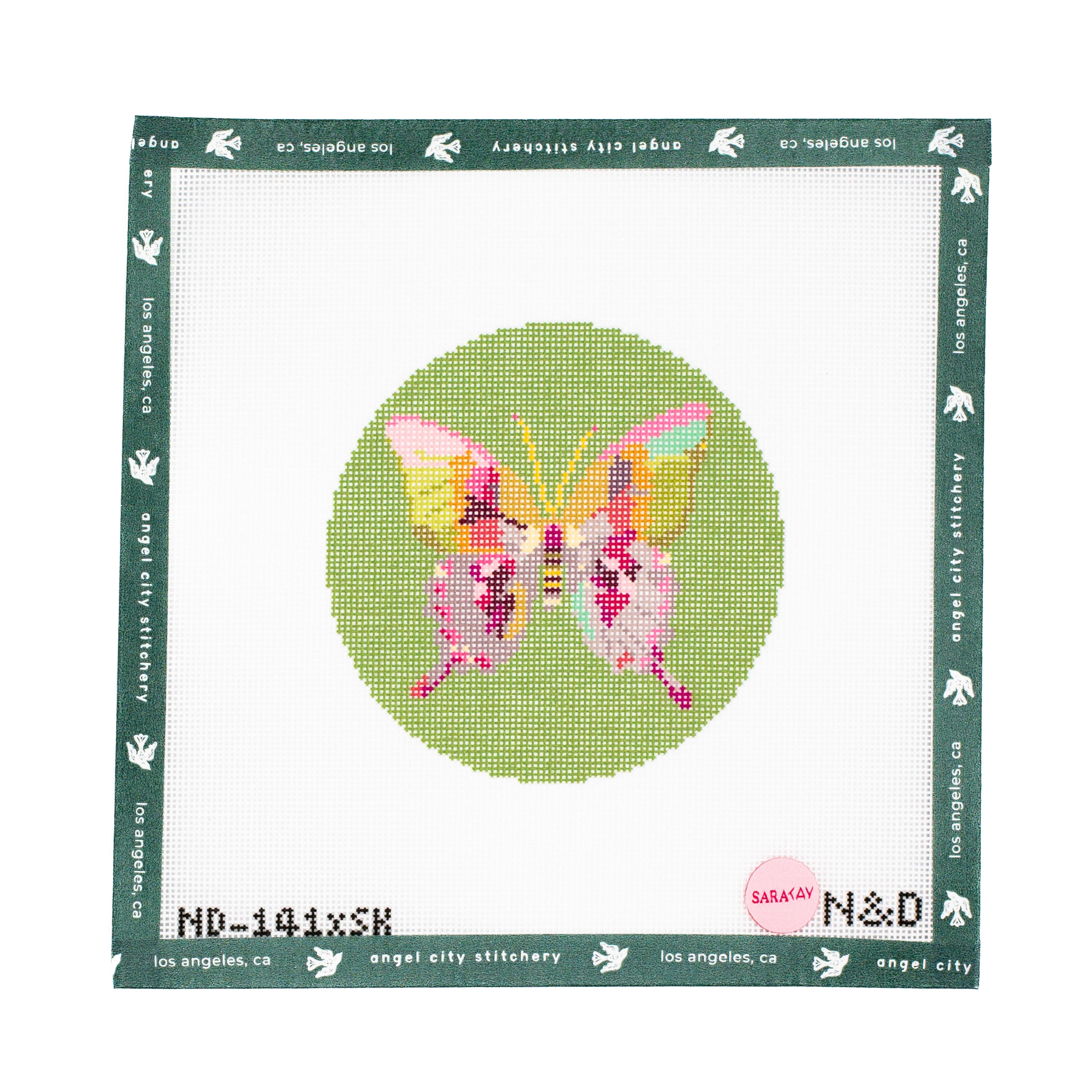 Gold & Green Butterfly on Green - Round