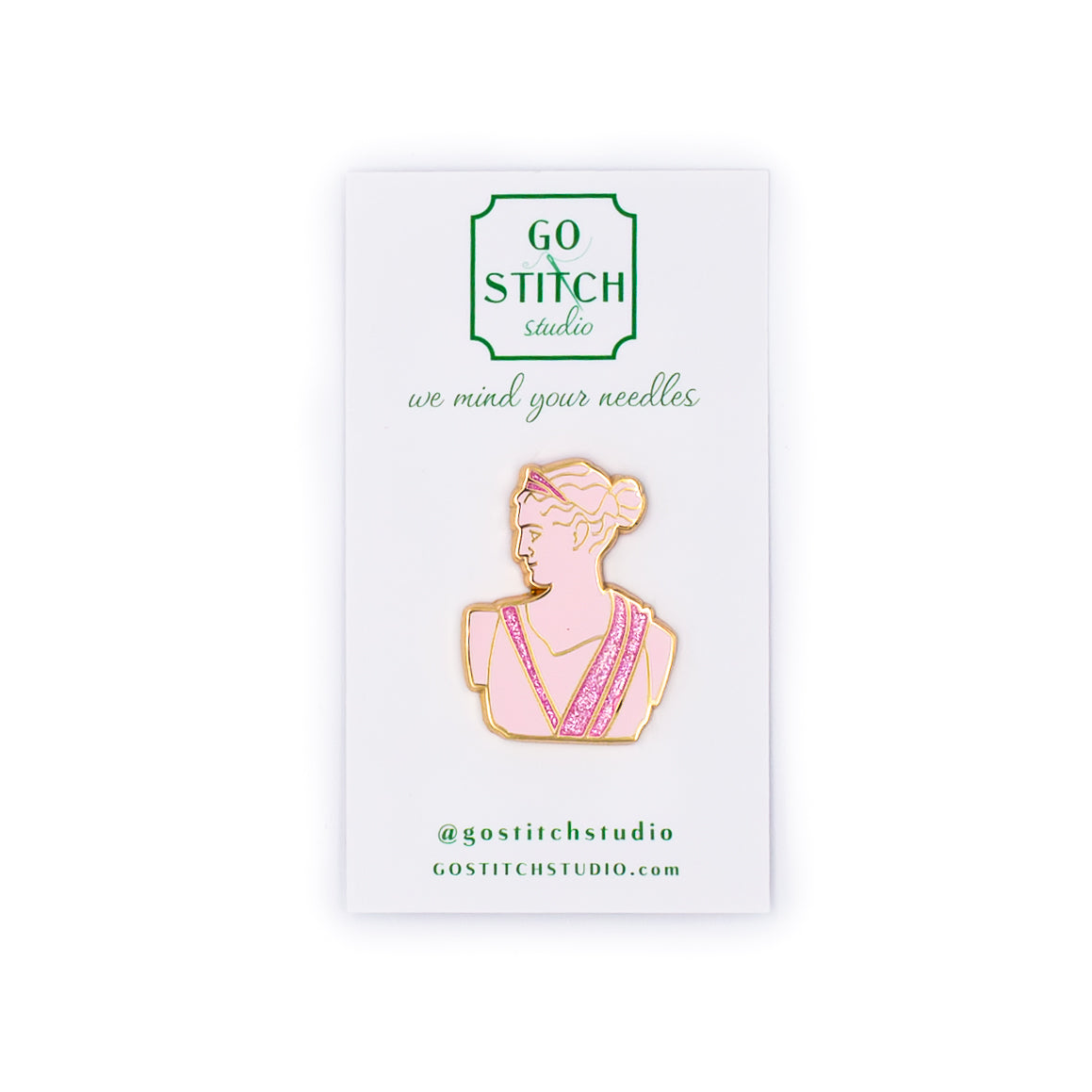 Pink Greek Goddess Statue w/Glitter Needle Minder