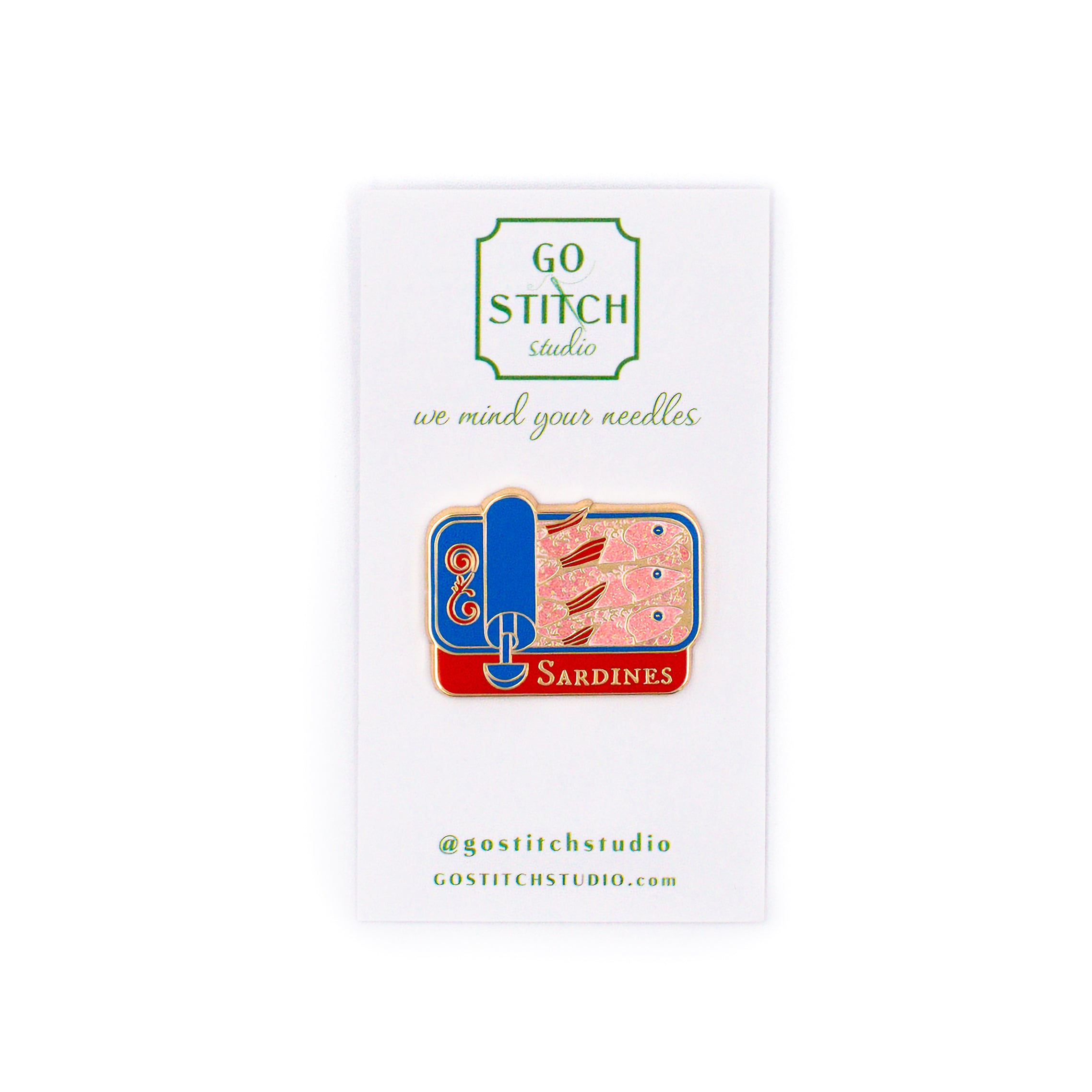 Red & Blue Sardine Can Needle Minder