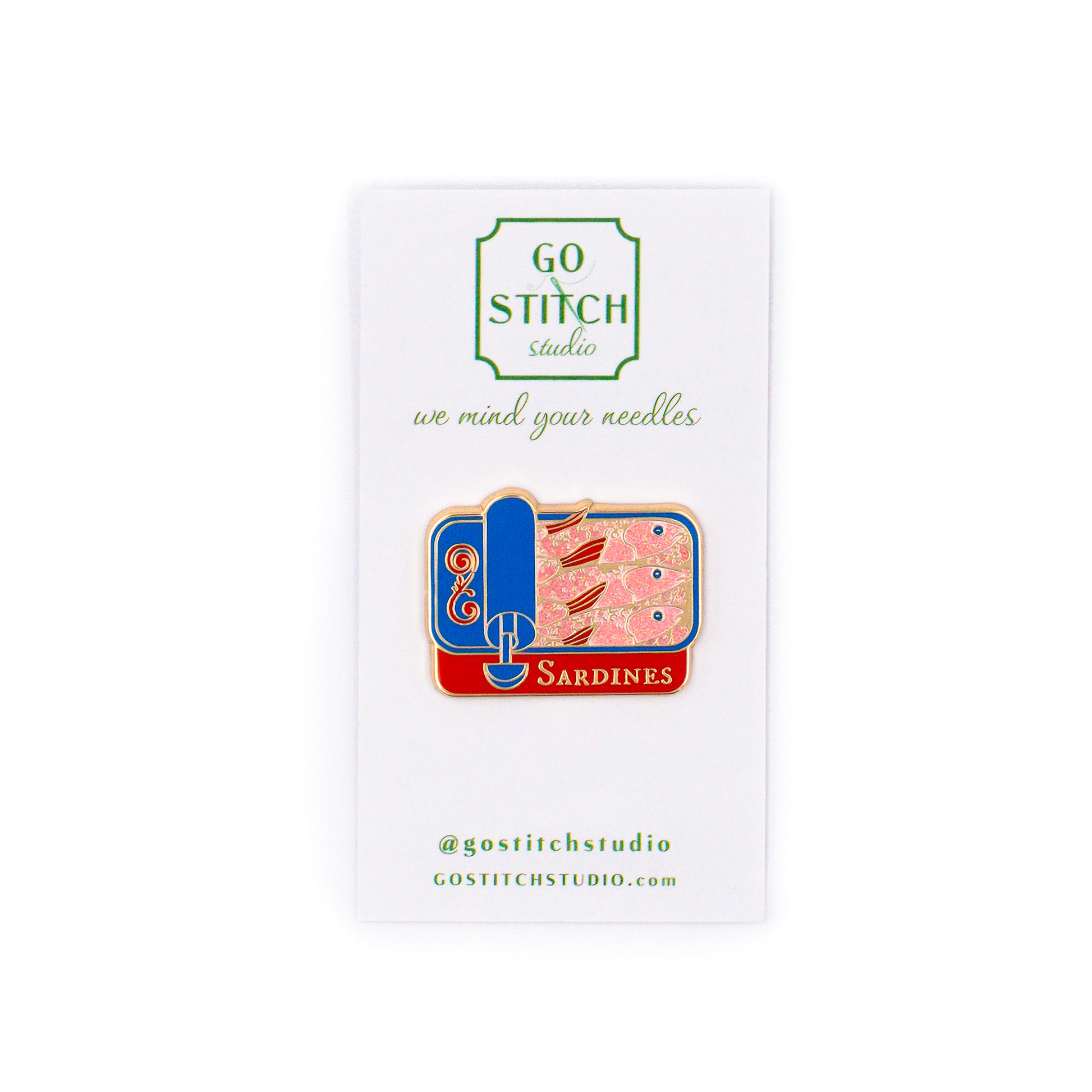 Red & Blue Sardine Can Needle Minder