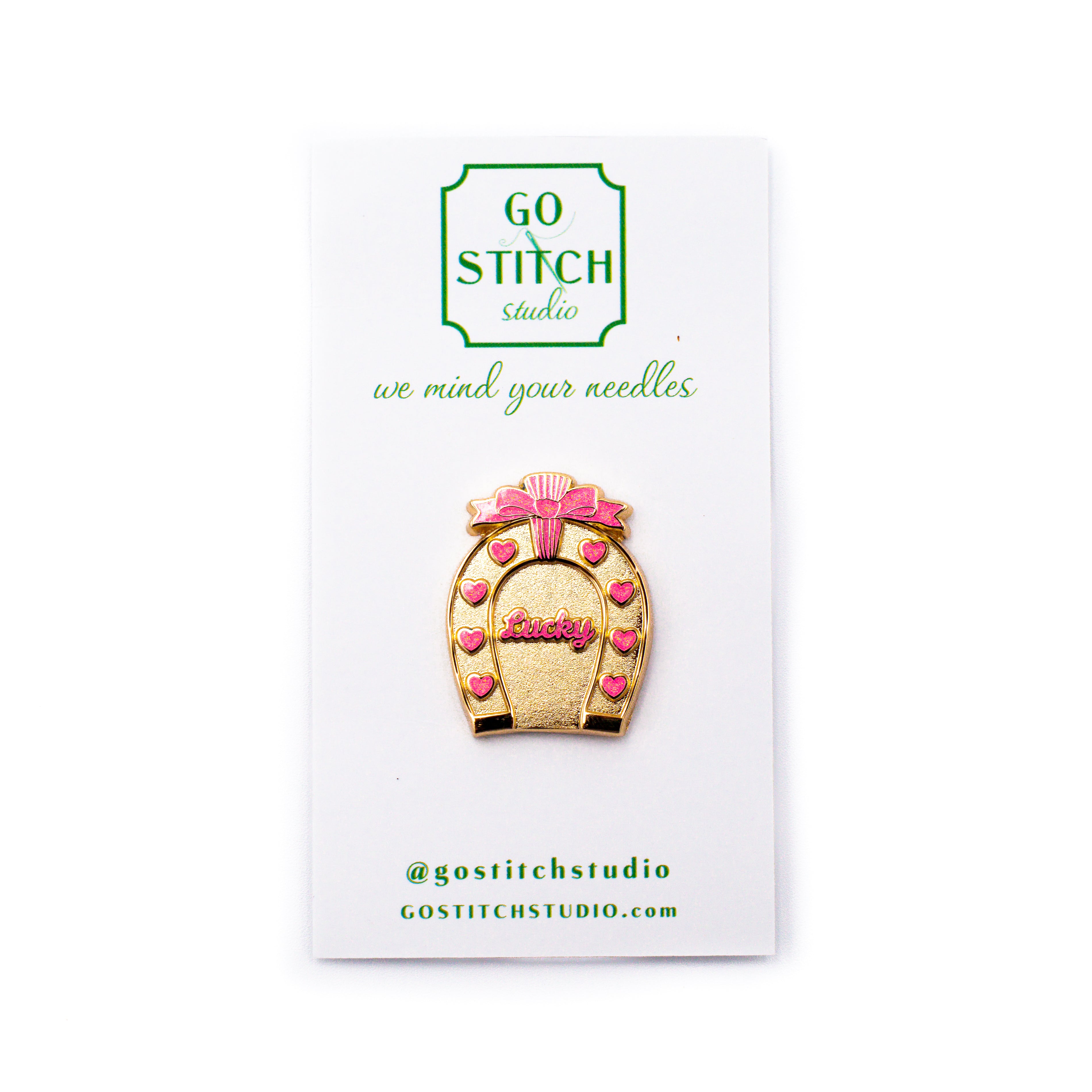 Lucky Heart Horseshoe (Pink Glitter) Needle Minder