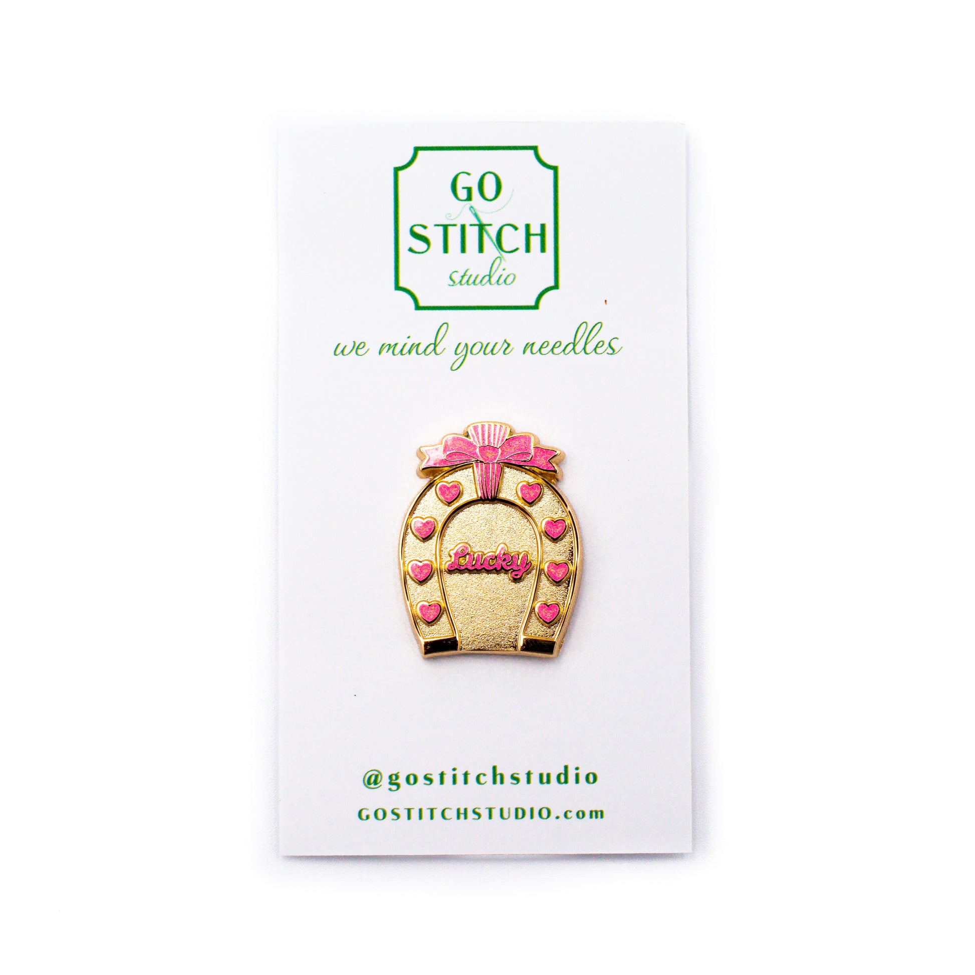 Lucky Heart Horseshoe (Pink Glitter) Needle Minder