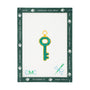 Embroidery canvas key design on a white fabric with green border, featuring 'Angel City Stitchery' branding.