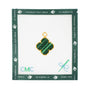 Embroidery canvas 4 leaf clover design on a white fabric with green border, featuring 'angel city stitchery' branding.