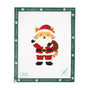 Embroidery canvas pattern of a cat in Santa Claus attire on a white background with green border.