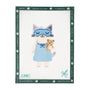Embroidery canvas pattern of a cat character holding a teddy bear with 'Angel City Stitchery' branding.