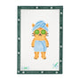 Embroidery canvas pattern of a cat character with cucumbers and a towel on a white background