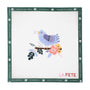 Embroidery canvas pattern with a calling bird and flowers on a white fabric background, featuring 'La Fete' branding.