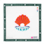 Embroidery canvas pattern with a shell and pearl design on a white background