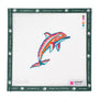 Embroidery canvas pattern with a colorful dolphin design on a white fabric background.