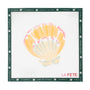 Needlepoint canvas with a shell design and 'La Fete' branding on a white background.