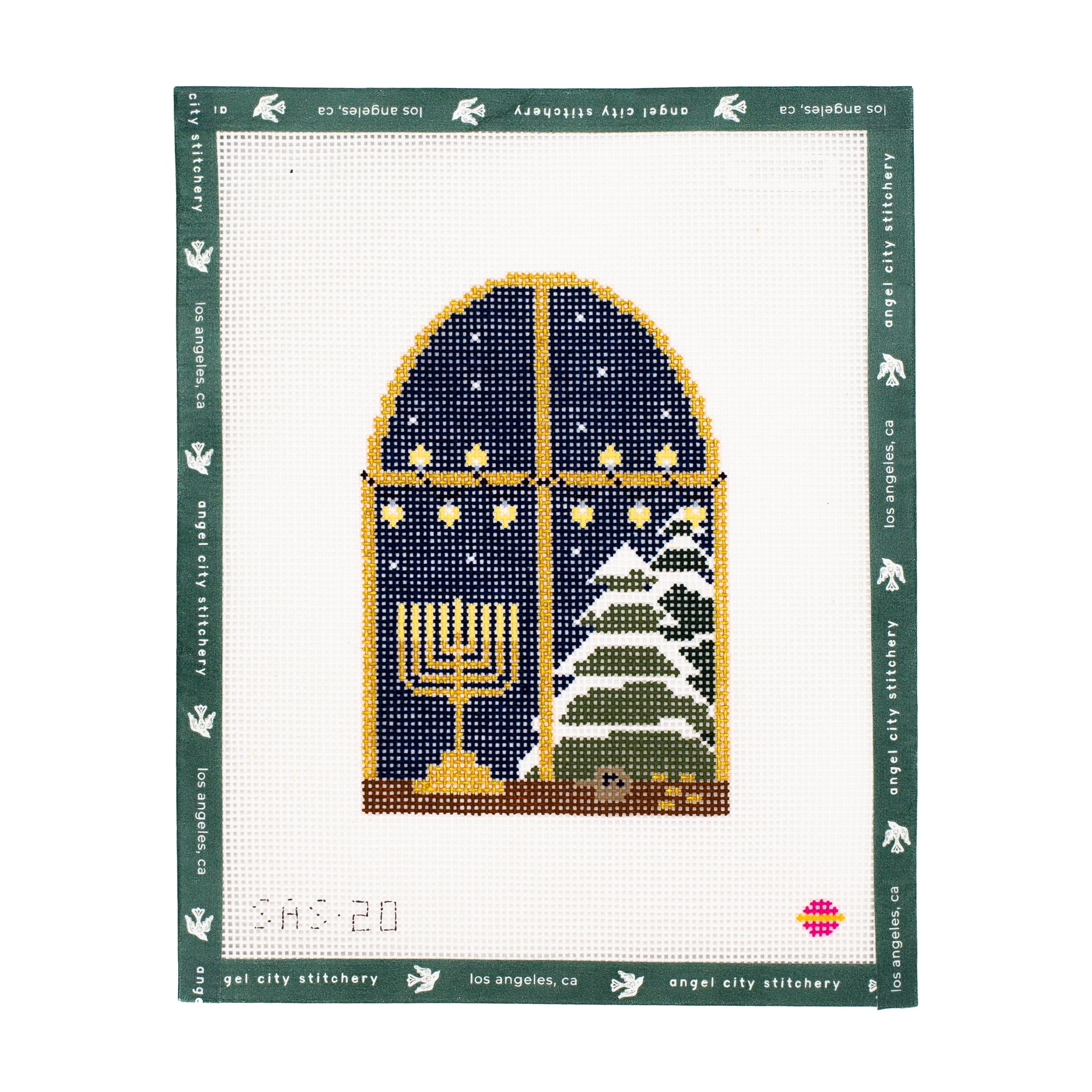 Hanukkah needlepoint canvas  on a white background. 