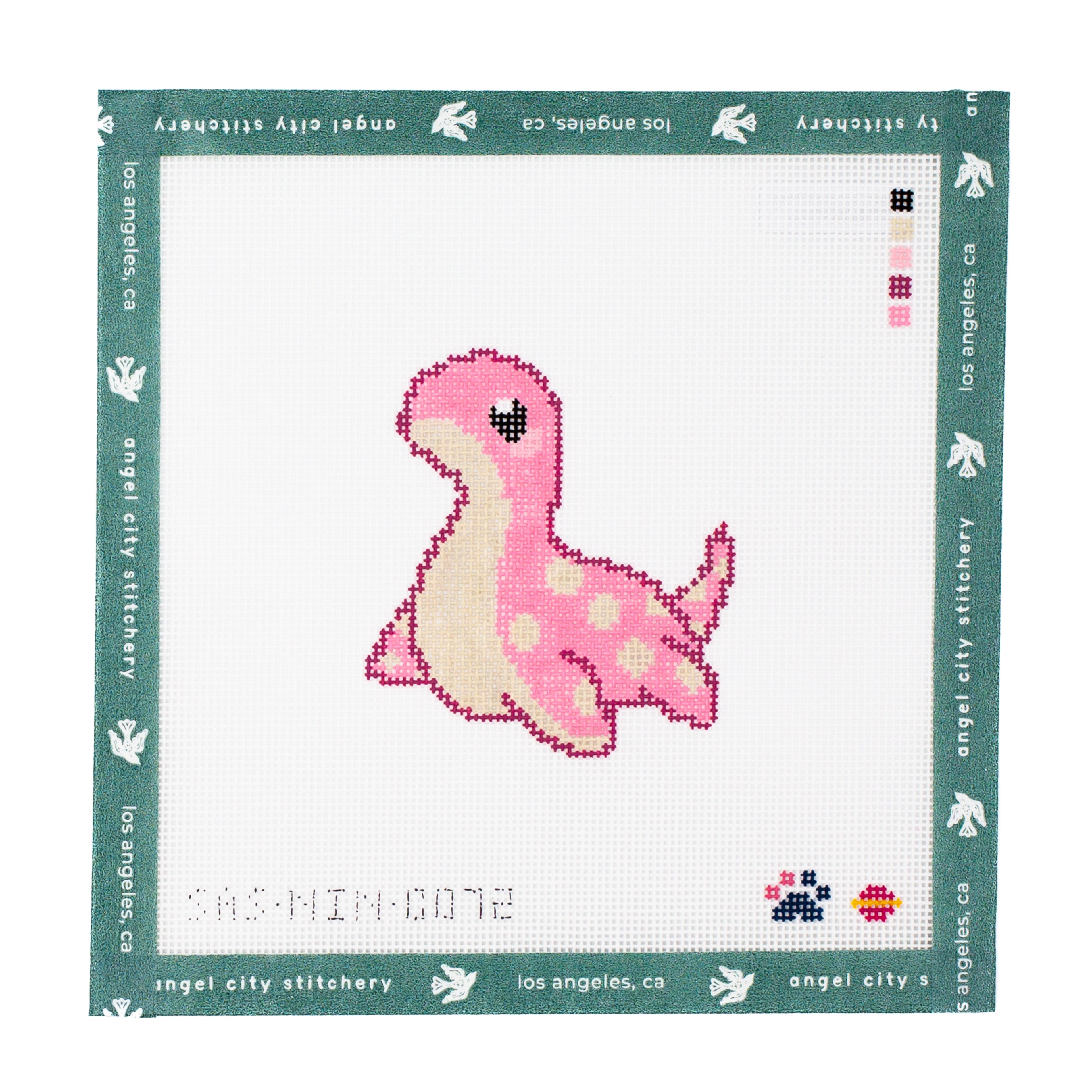 Pink Nessie needlepoint canvas by Angel City Stitchery