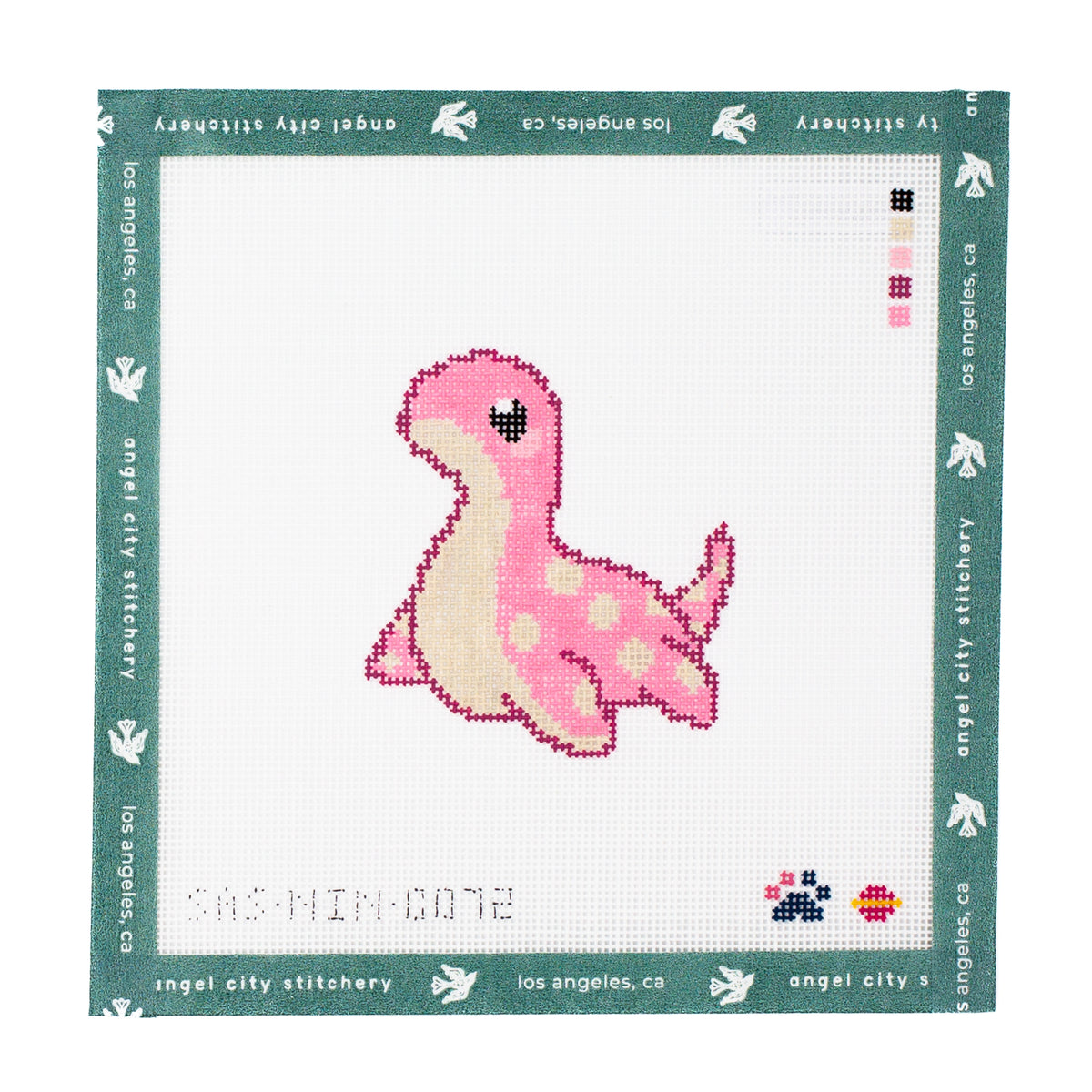 Pink Nessie needlepoint canvas by Angel City Stitchery
