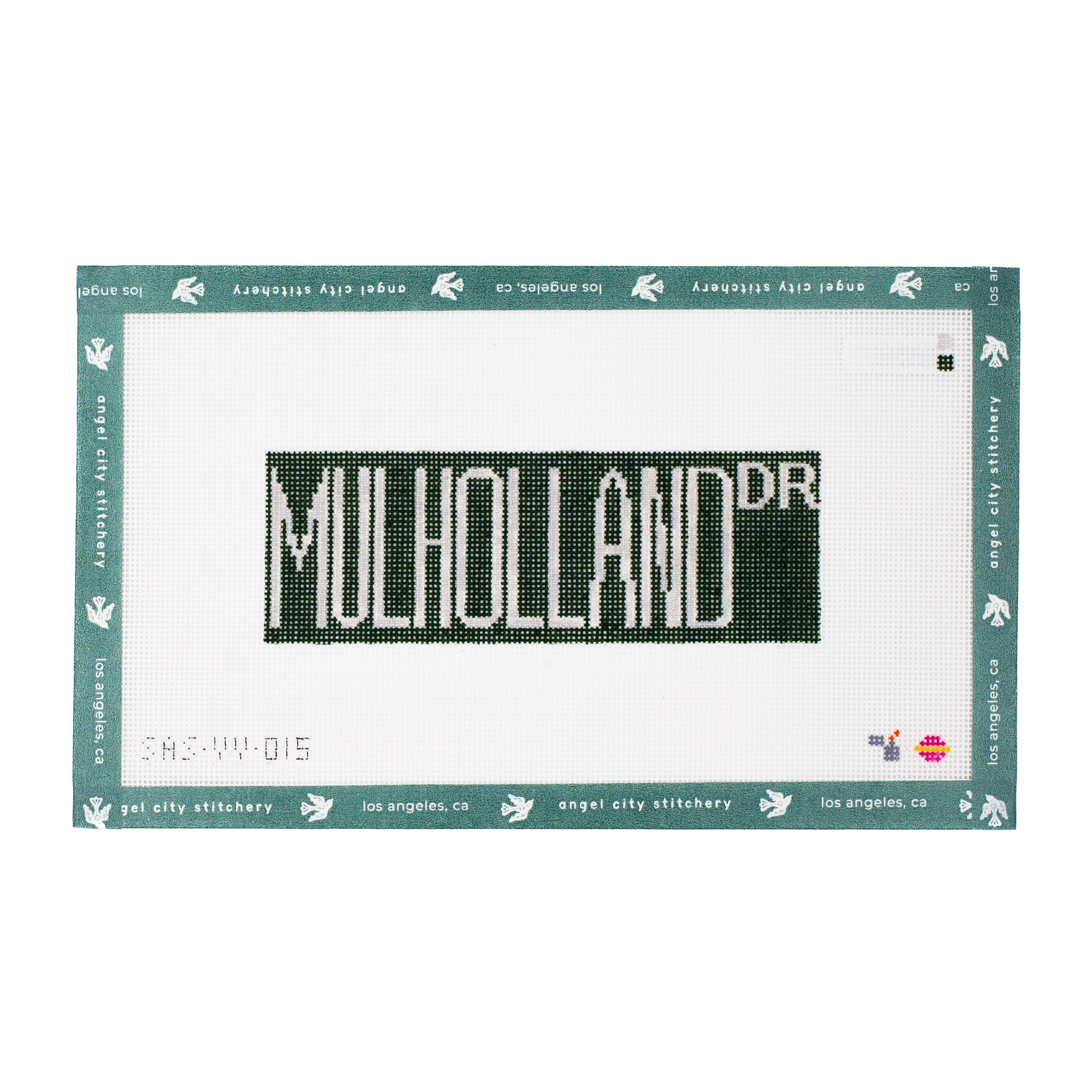 Mulholland Dr street sign needlepoint canvas by Angel City Stitchery