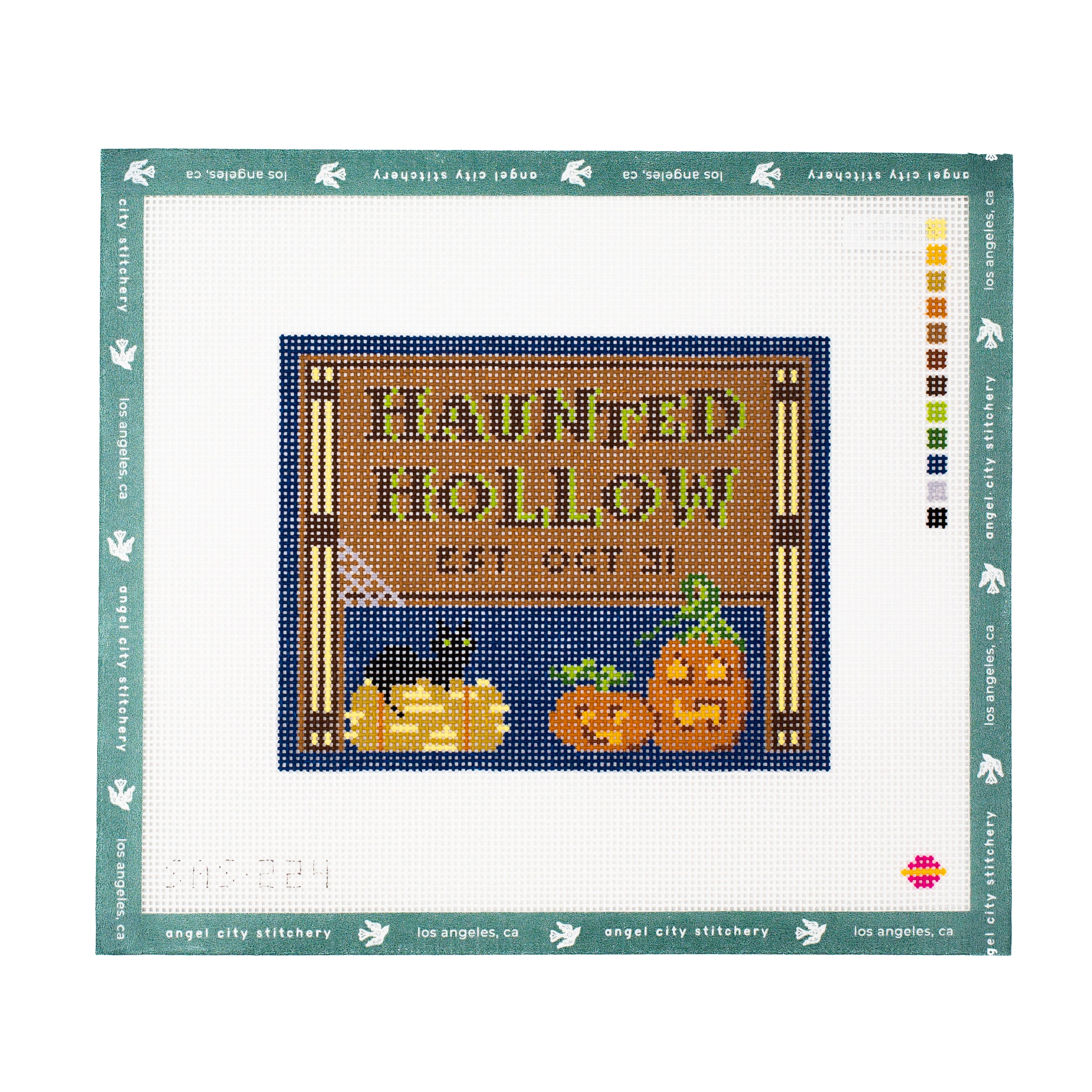 haunted hollow with pumpkins by Angel City Stitchery