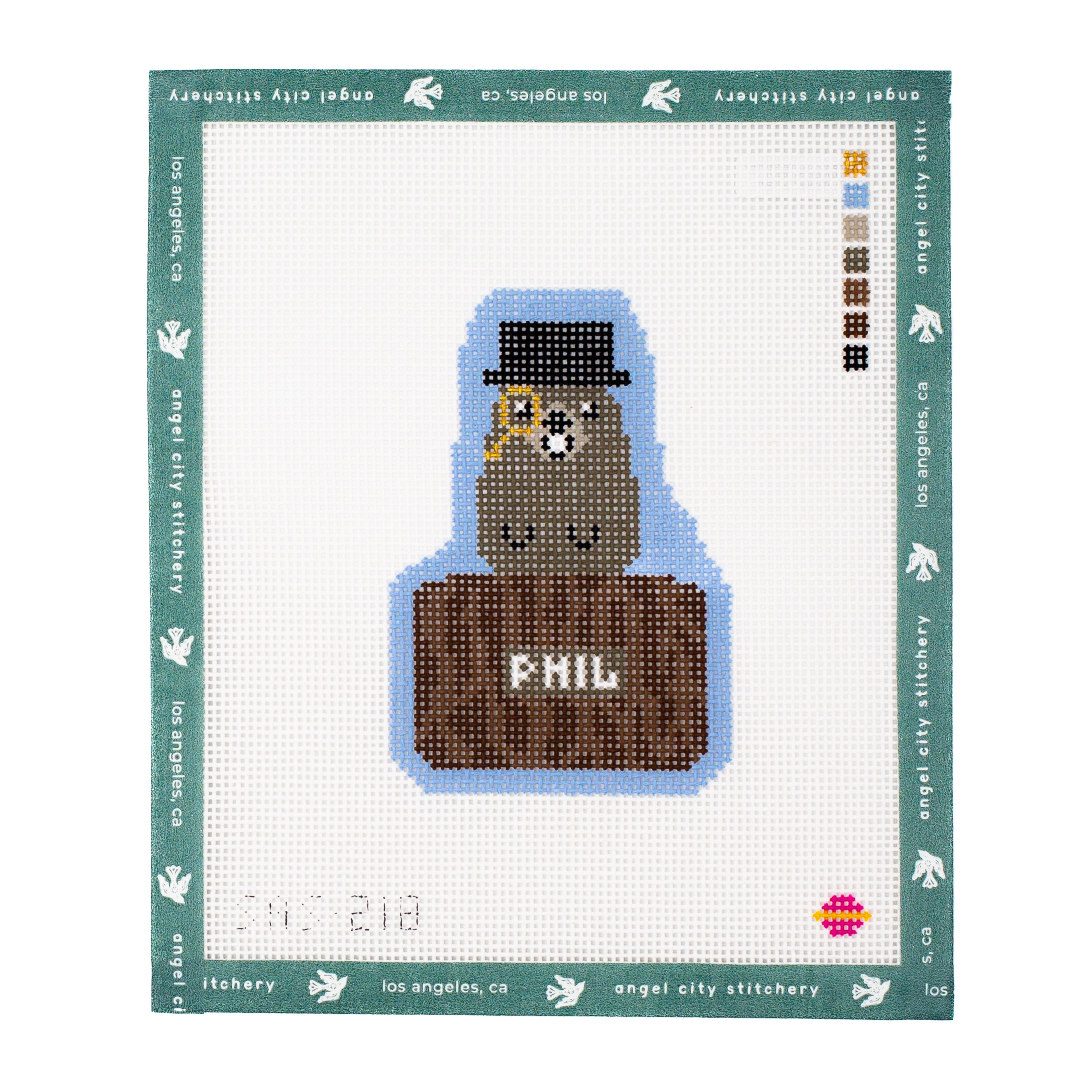 Phil the beaver with top hat and monocle needlepoint canvas by Angel City Stitchery