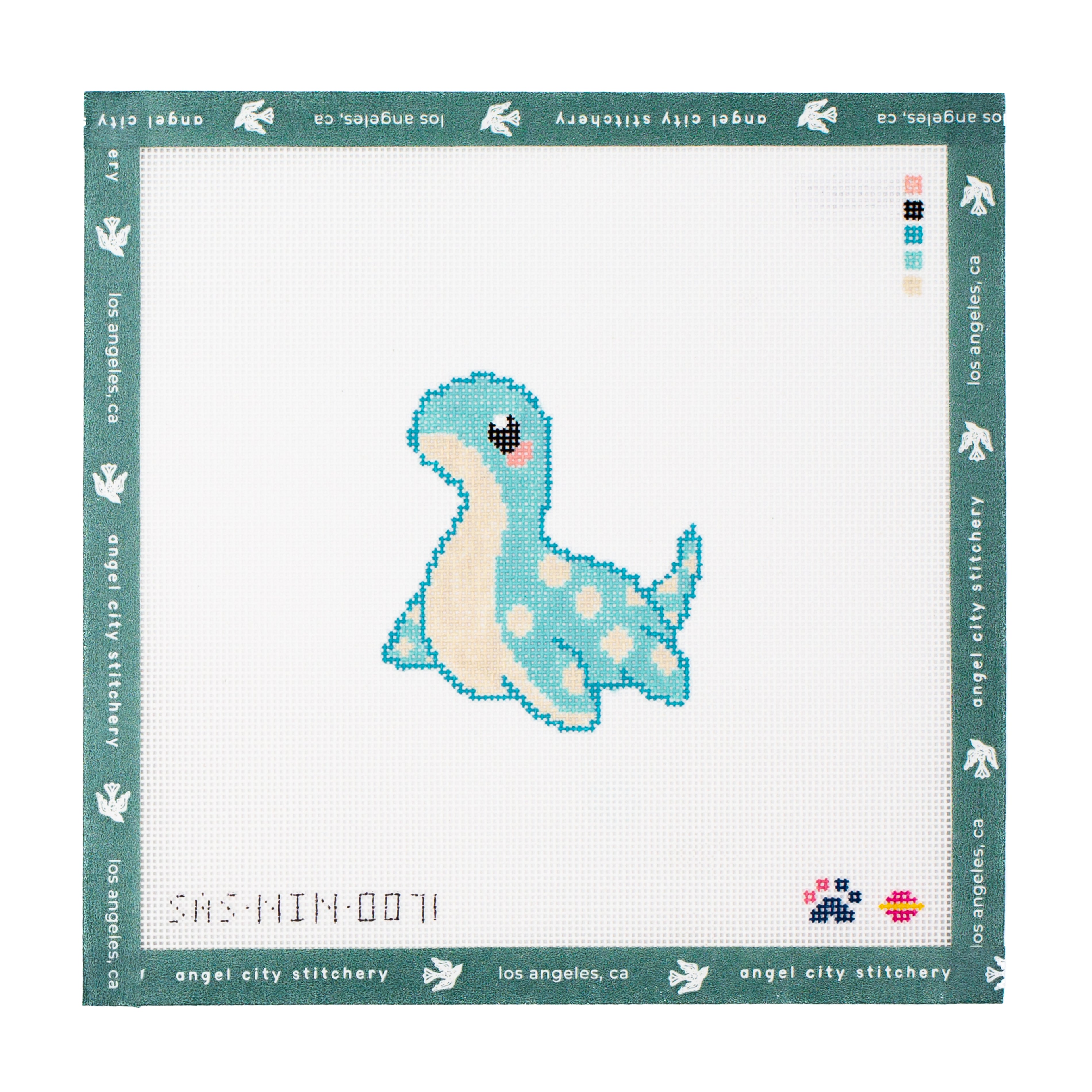 Blue Nessie with spots needlepoint canvas by Angel City Stitchery