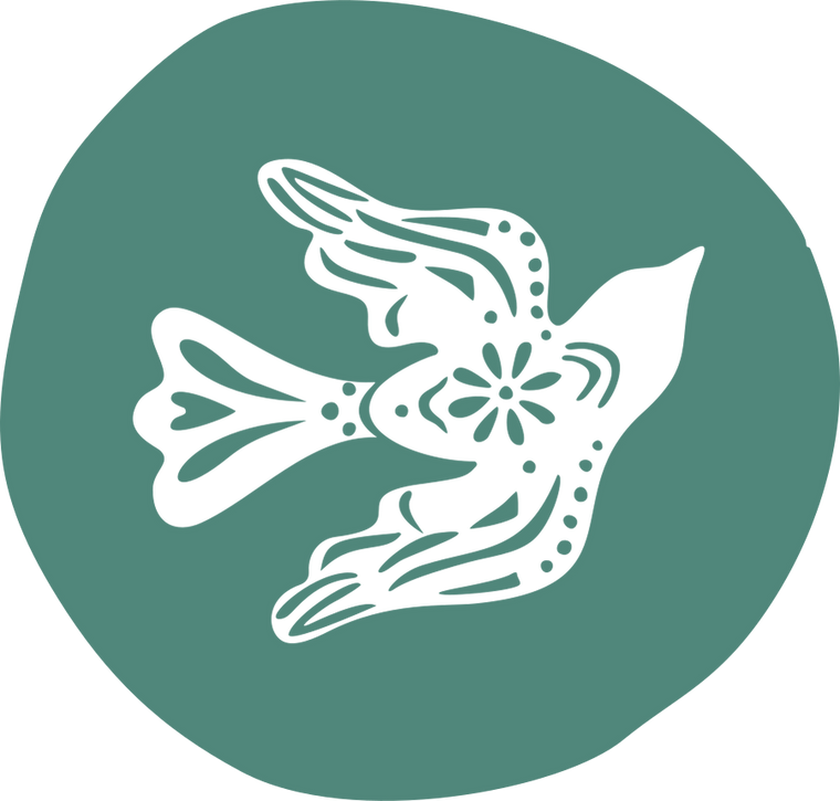 White bird design on a green circle