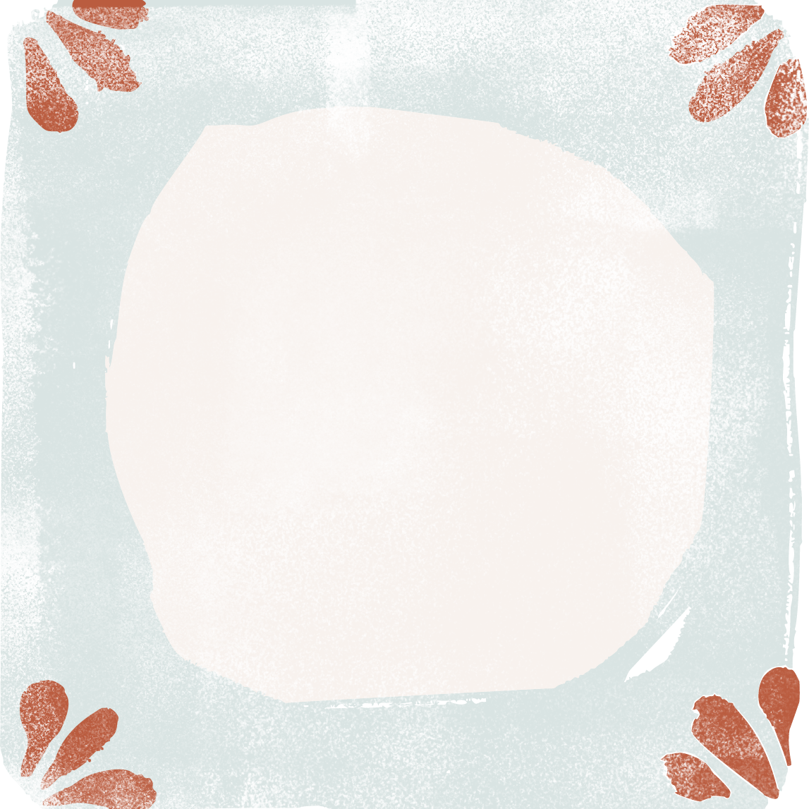 light blue frame with orange red pedal patterns in each corner.