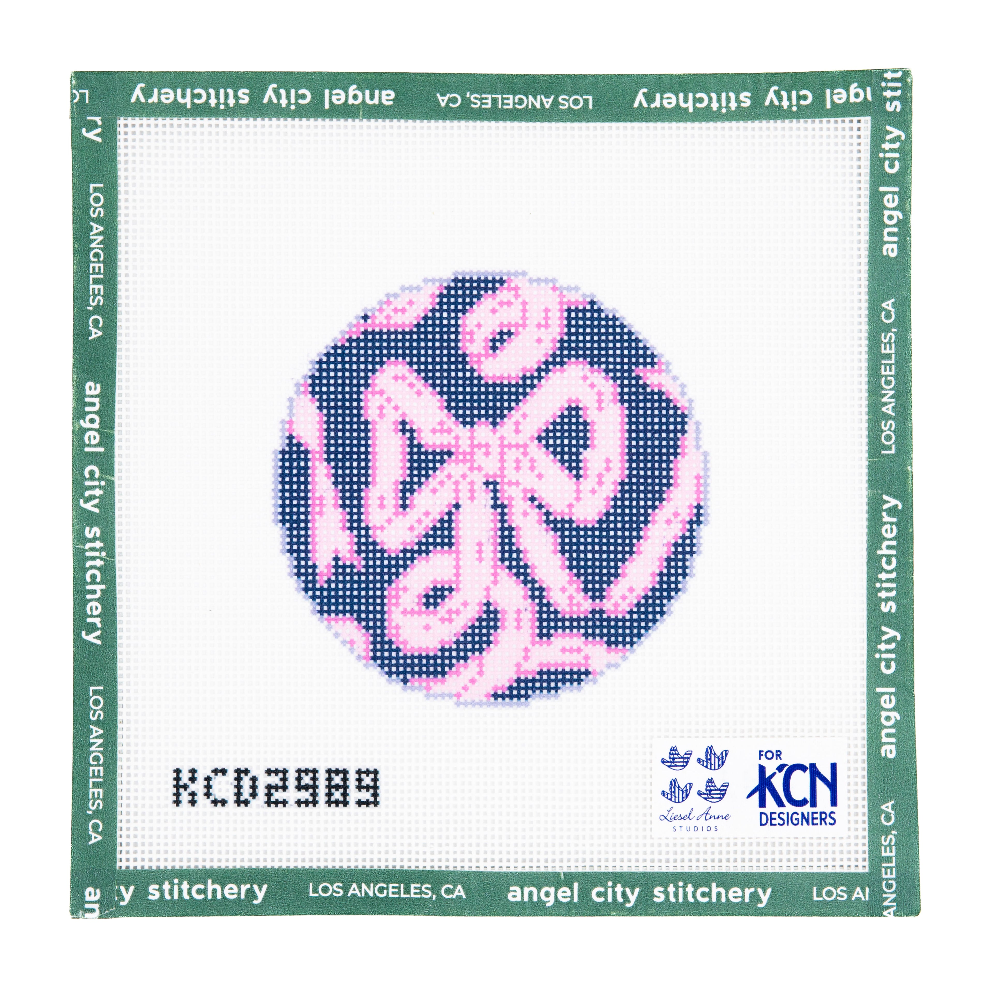 Pink Bow on Navy Round