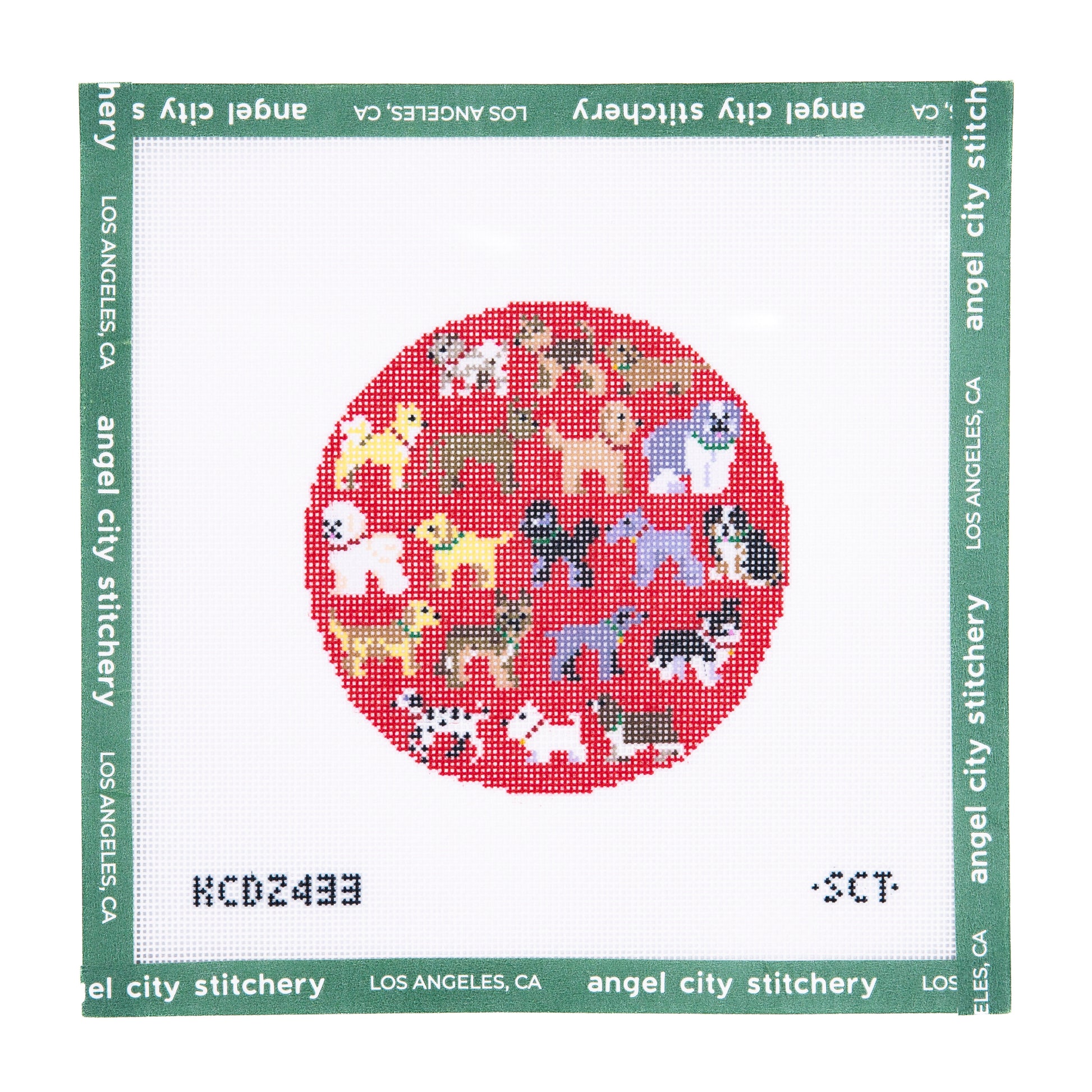 Red Christmas Dogs Round