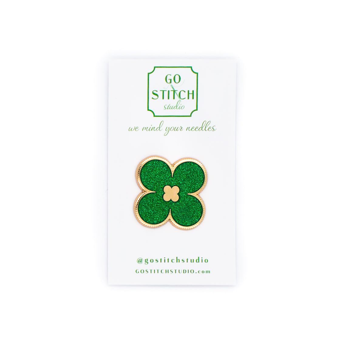 Green Glitter Clover Needle Minder