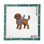Golden retriever wearing red sunglasses and a light blue patterned scarf needlepoint canvas