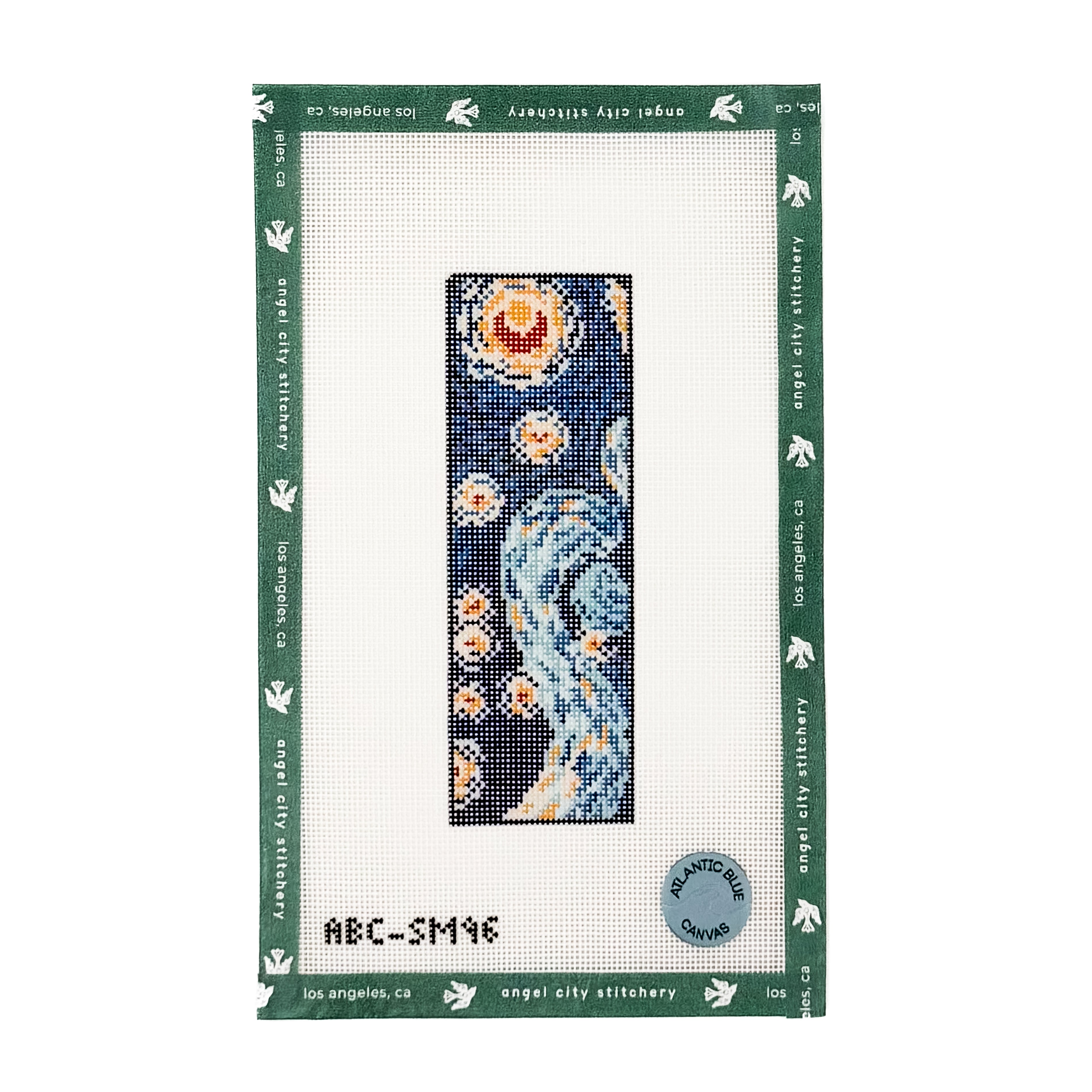 Starry Night inspired swirling sky and stars rectangular needlepoint canvas by Angel City Stitchery / Atlantic Blue Canvas