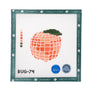 Peach-shaped disco ball needlepoint canvas with a dark green leaf on top
