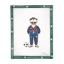 Ted Lasso-inspired soccer coach character wearing a tracksuit, sunglasses, visor, and a whistle with a soccer ball needlepoint canvas by Angel City Stitchery