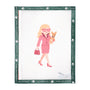 Legally Blonde-inspired character wearing a pink suit, sunglasses, and heels while carrying a handbag and a small dog needlepoint canvas by Angel City Stitchery