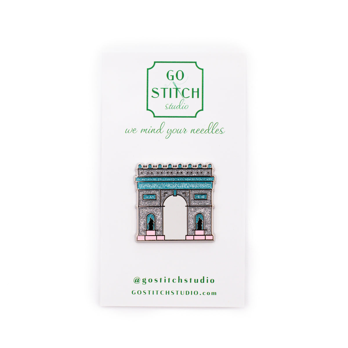 Arc de Triomphe Needle Minder by Go Stitch Studio — needlepoint accessory from Angel City Stitchery