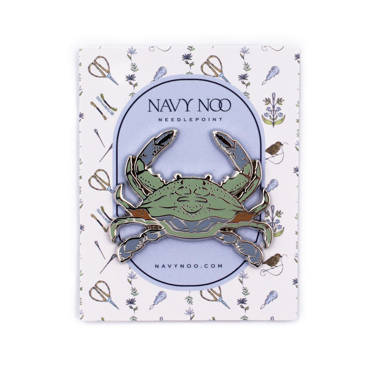 Blue Crab Needle Minder by Navy Noo — needlepoint accessory from Angel City Stitchery