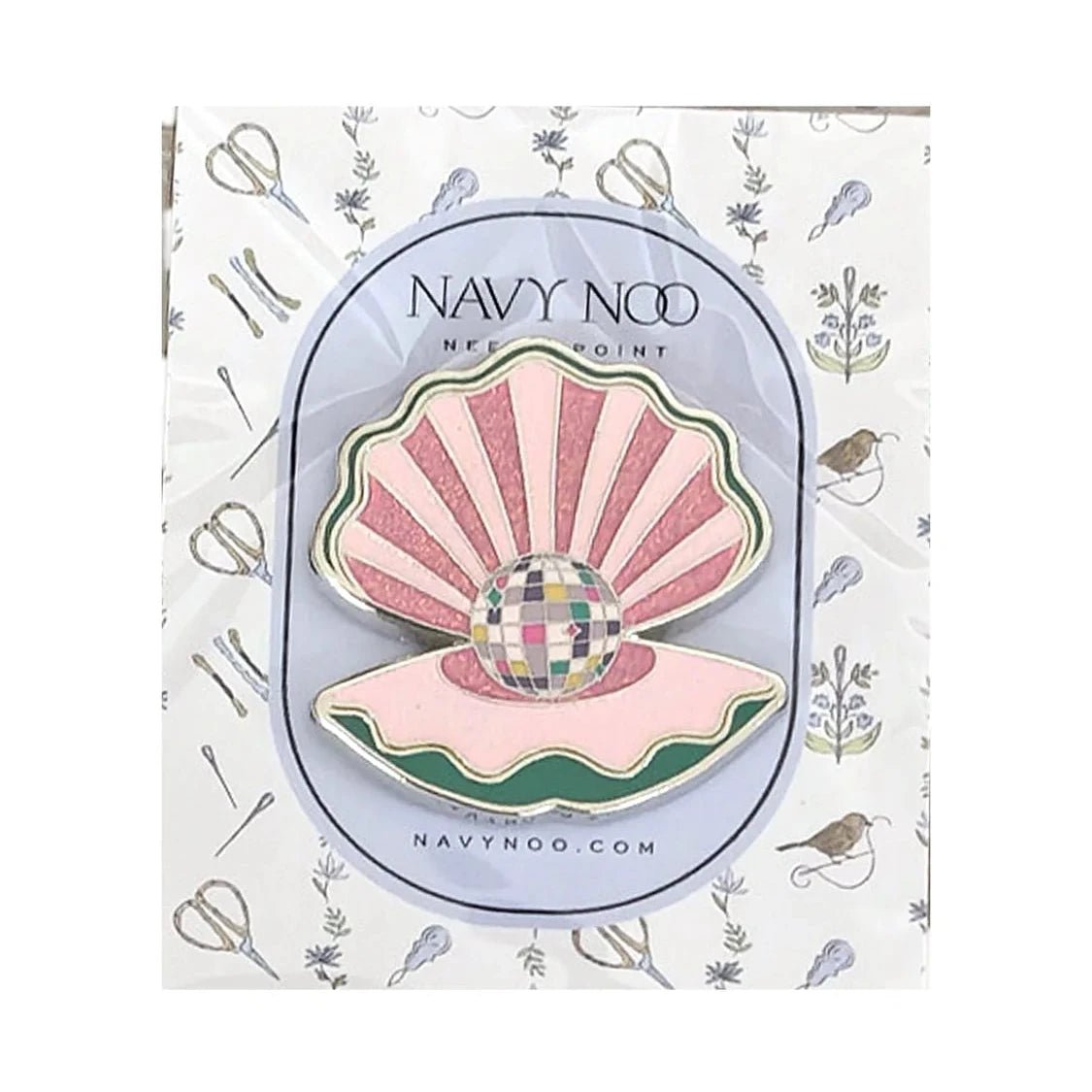 Disco Shell Needle Minder by Navy Noo — needlepoint accessory from Angel City Stitchery