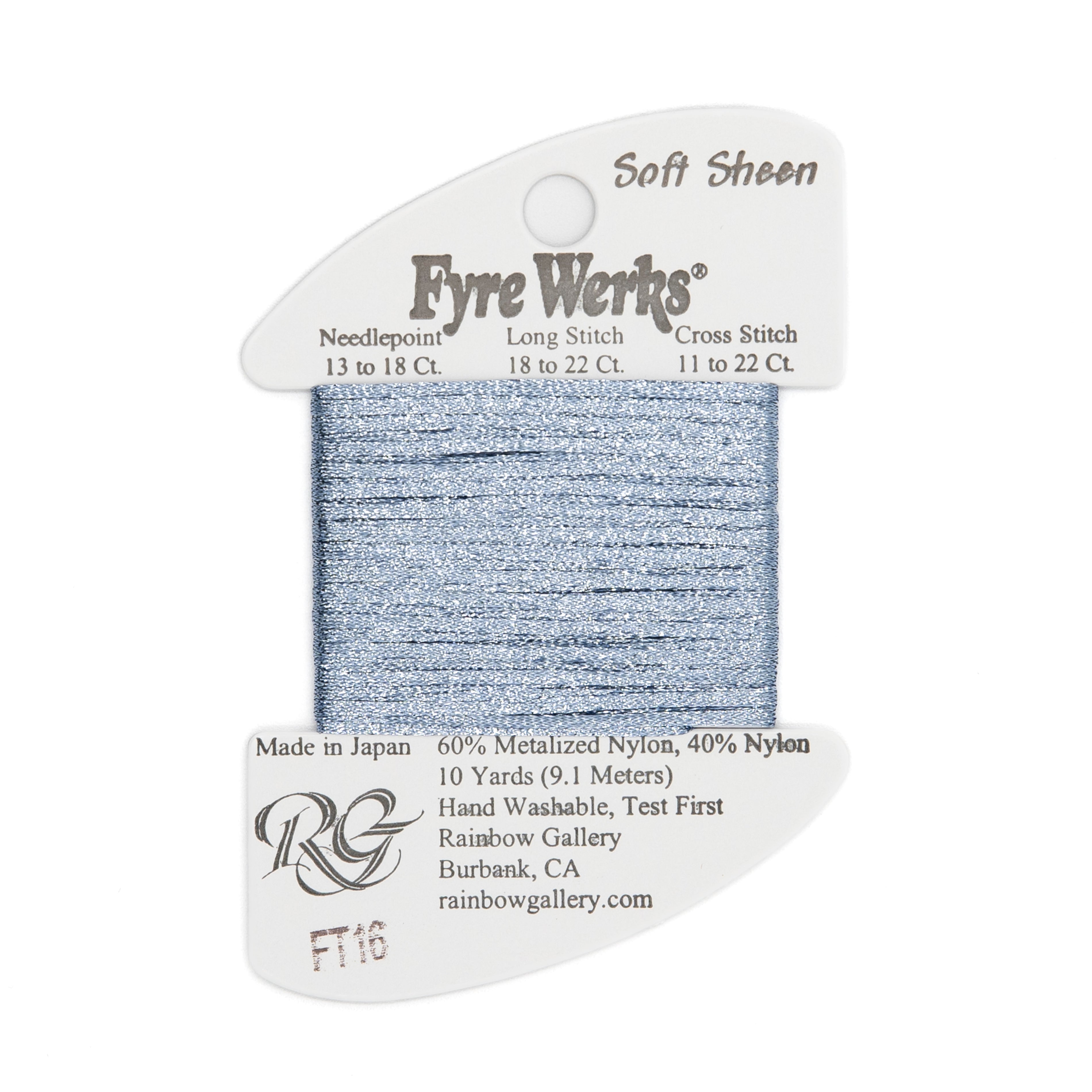 Fyre Werks Soft Sheen FT16 Gunmetal — Rainbow Gallery thread for needlepoint, 13 and 18 mesh