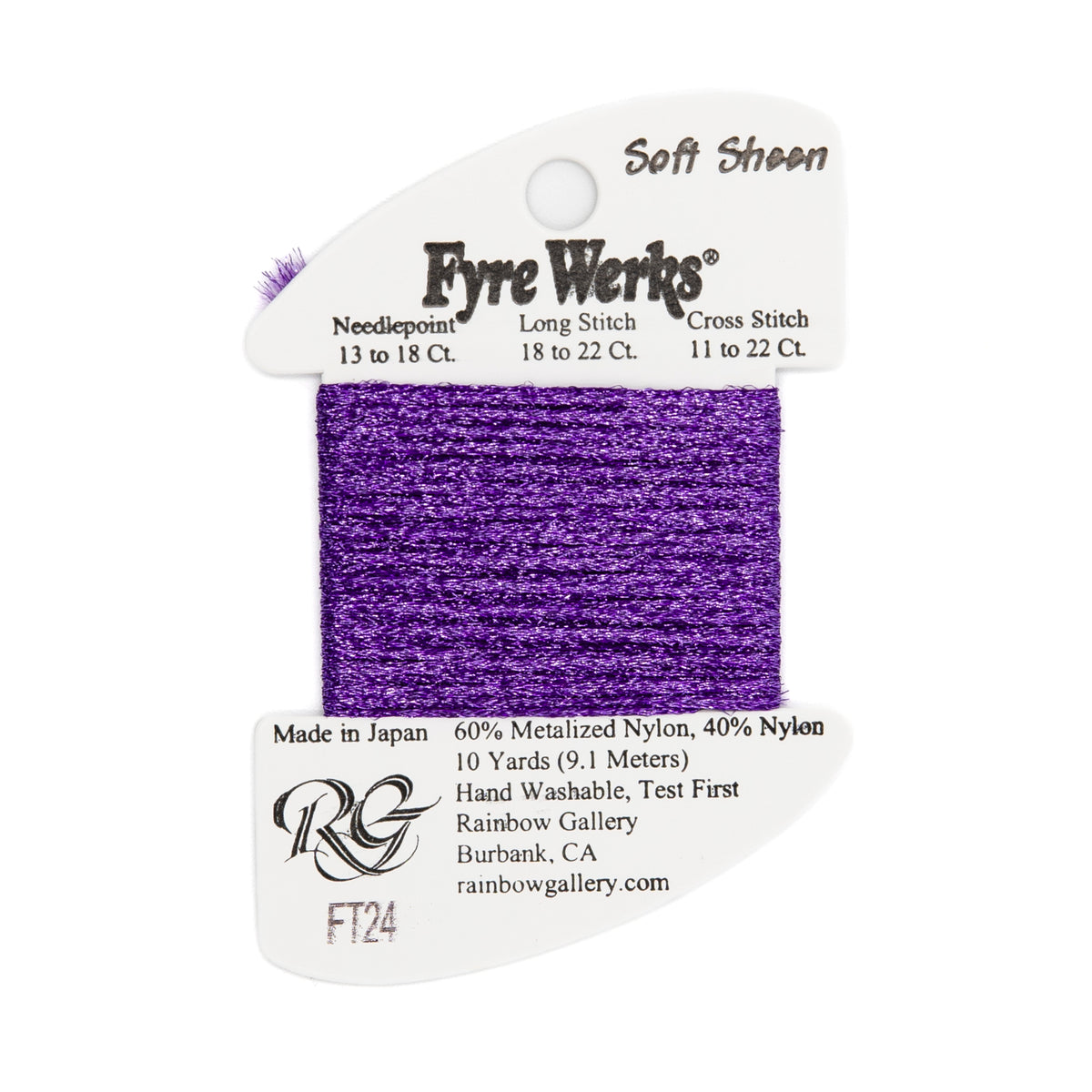 Fyre Werks Soft Sheen FT24 Purple — Rainbow Gallery thread for needlepoint, 13 and 18 mesh