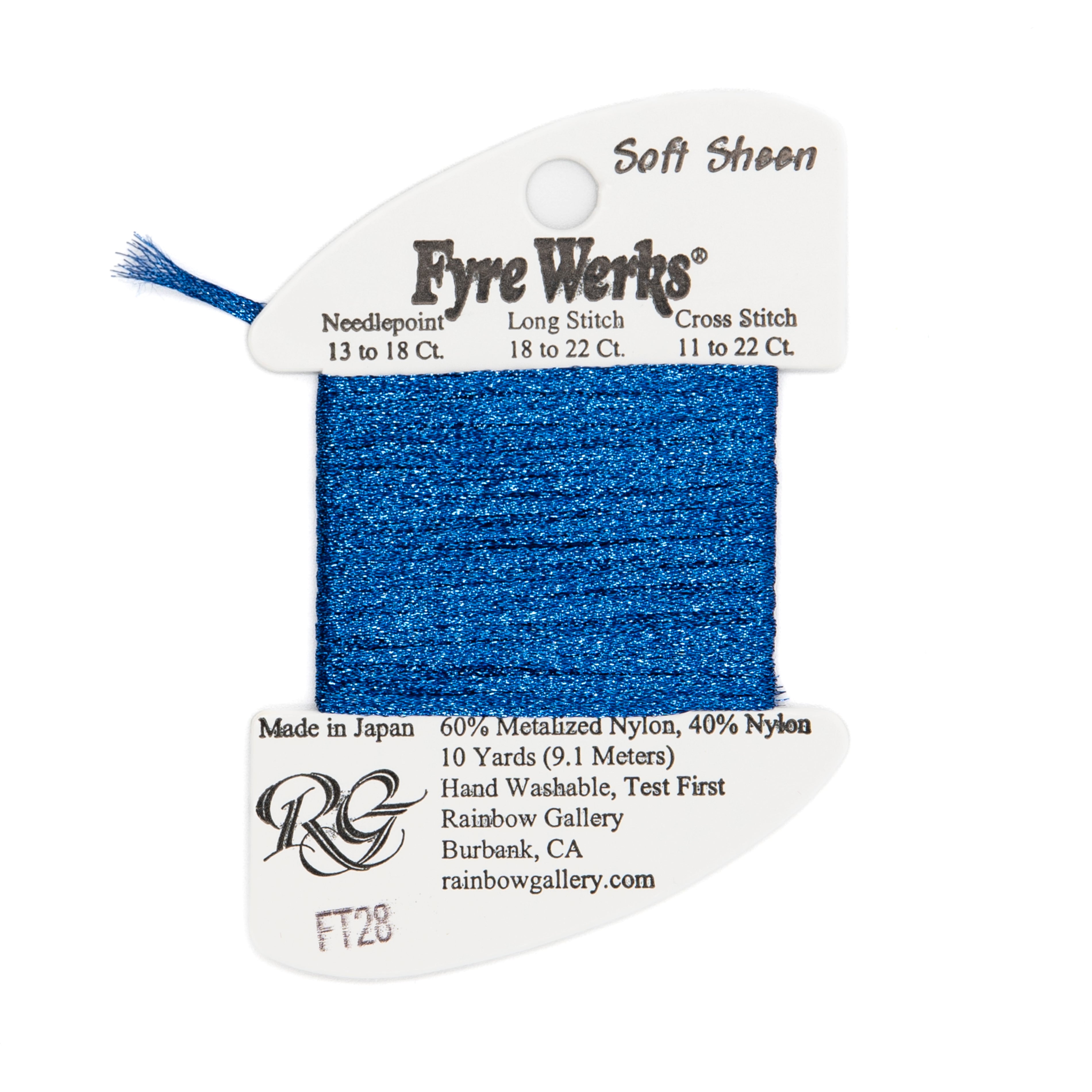 Fyre Werks Soft Sheen FT28 Royal Blue — Rainbow Gallery thread for needlepoint, 13 and 18 mesh