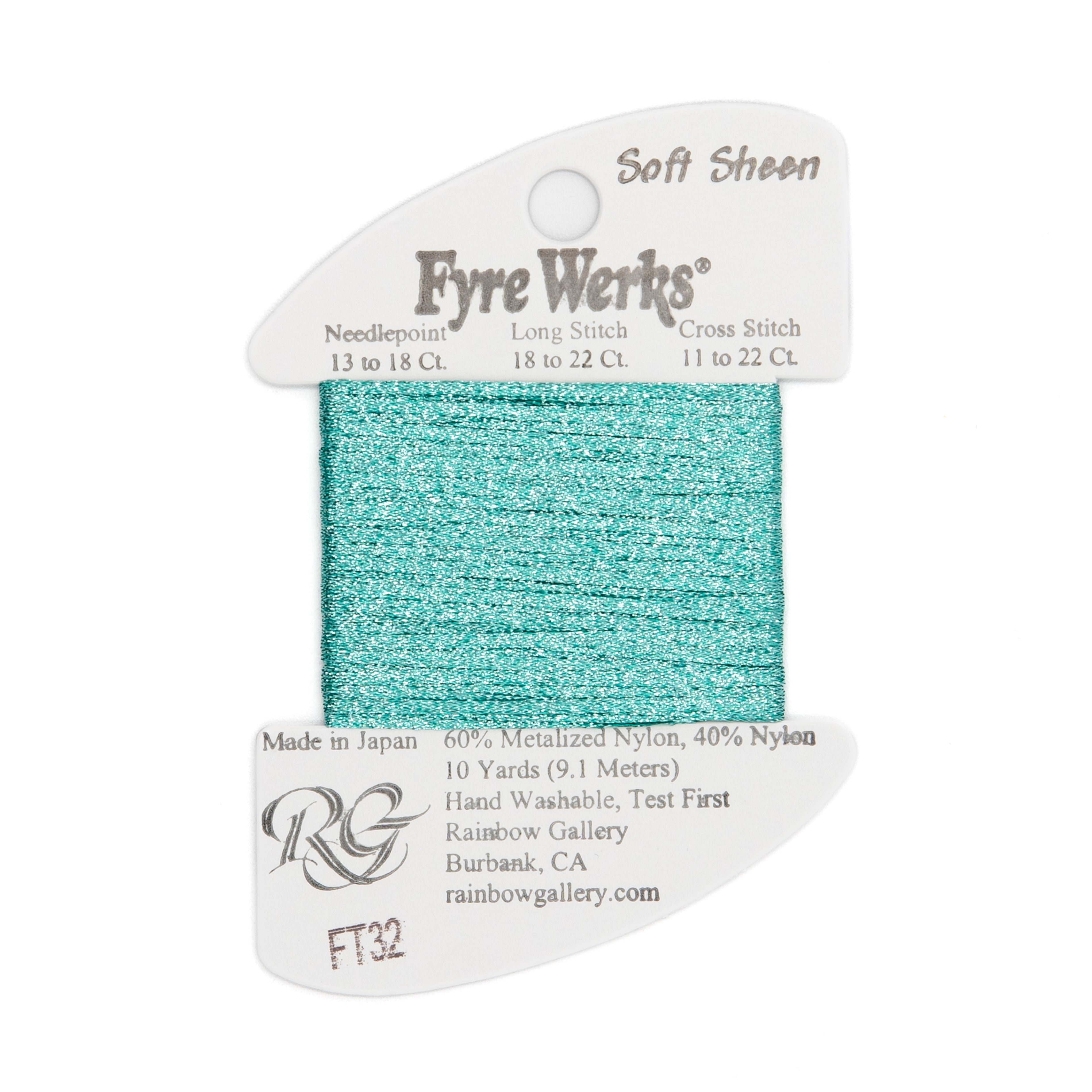 Fyre Werks Soft Sheen FT32 Dark Teal — Rainbow Gallery thread for needlepoint, 13 and 18 mesh