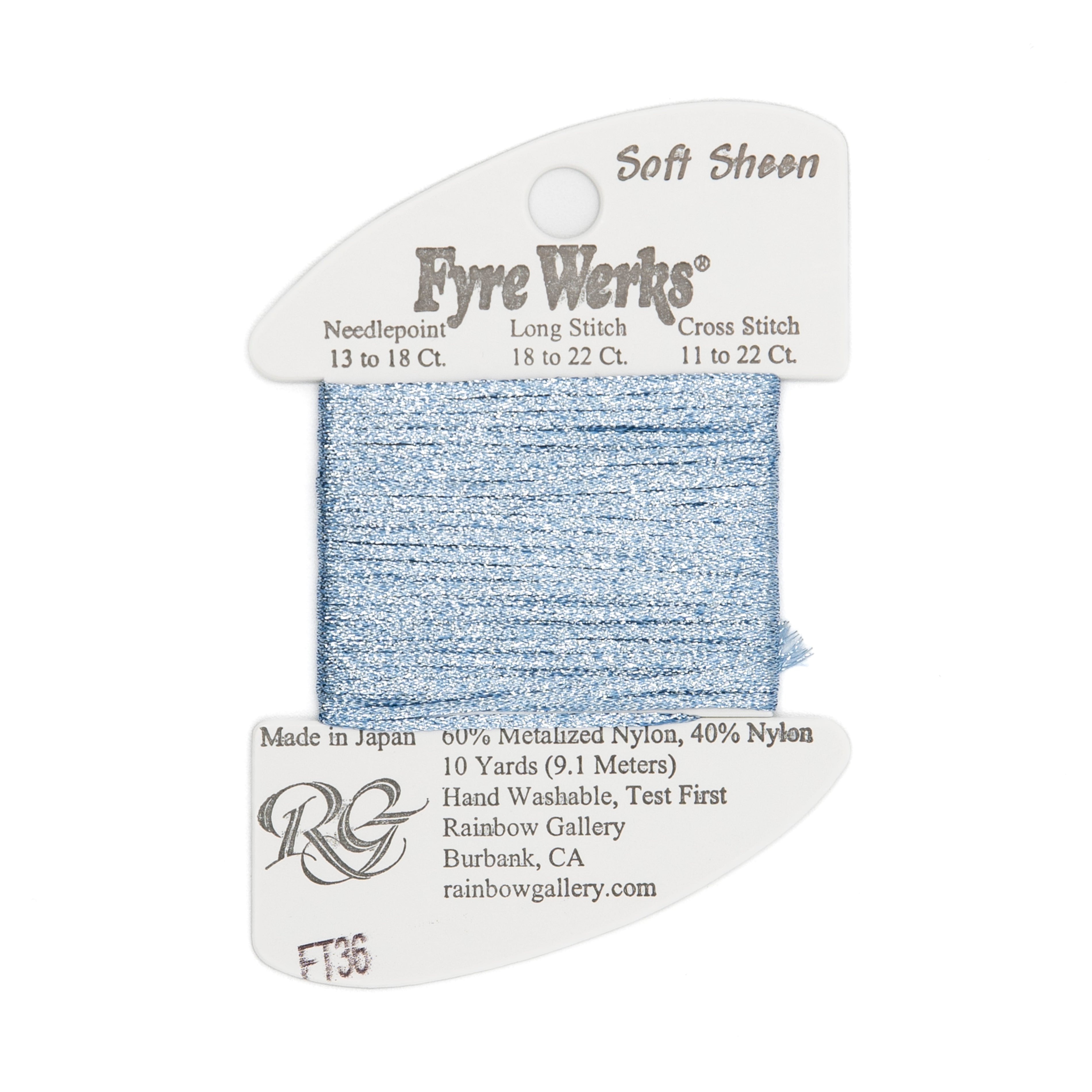 Fyre Werks Soft Sheen FT36 French Blue — Rainbow Gallery thread for needlepoint, 13 and 18 mesh